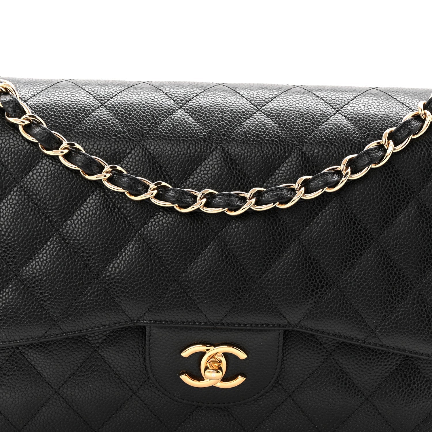 Caviar Quilted Jumbo Double Flap Black