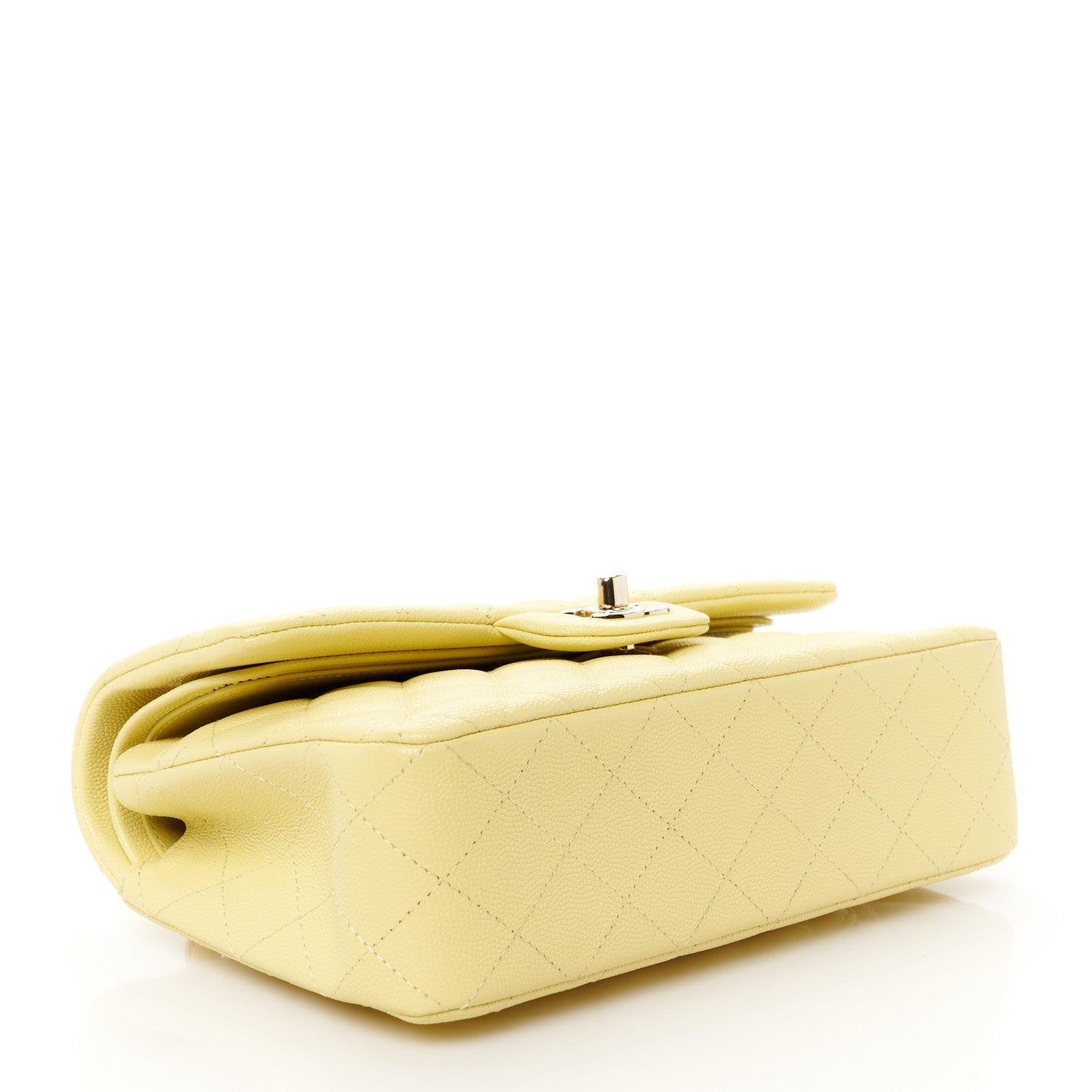 Caviar Quilted Small Double Flap Light Yellow