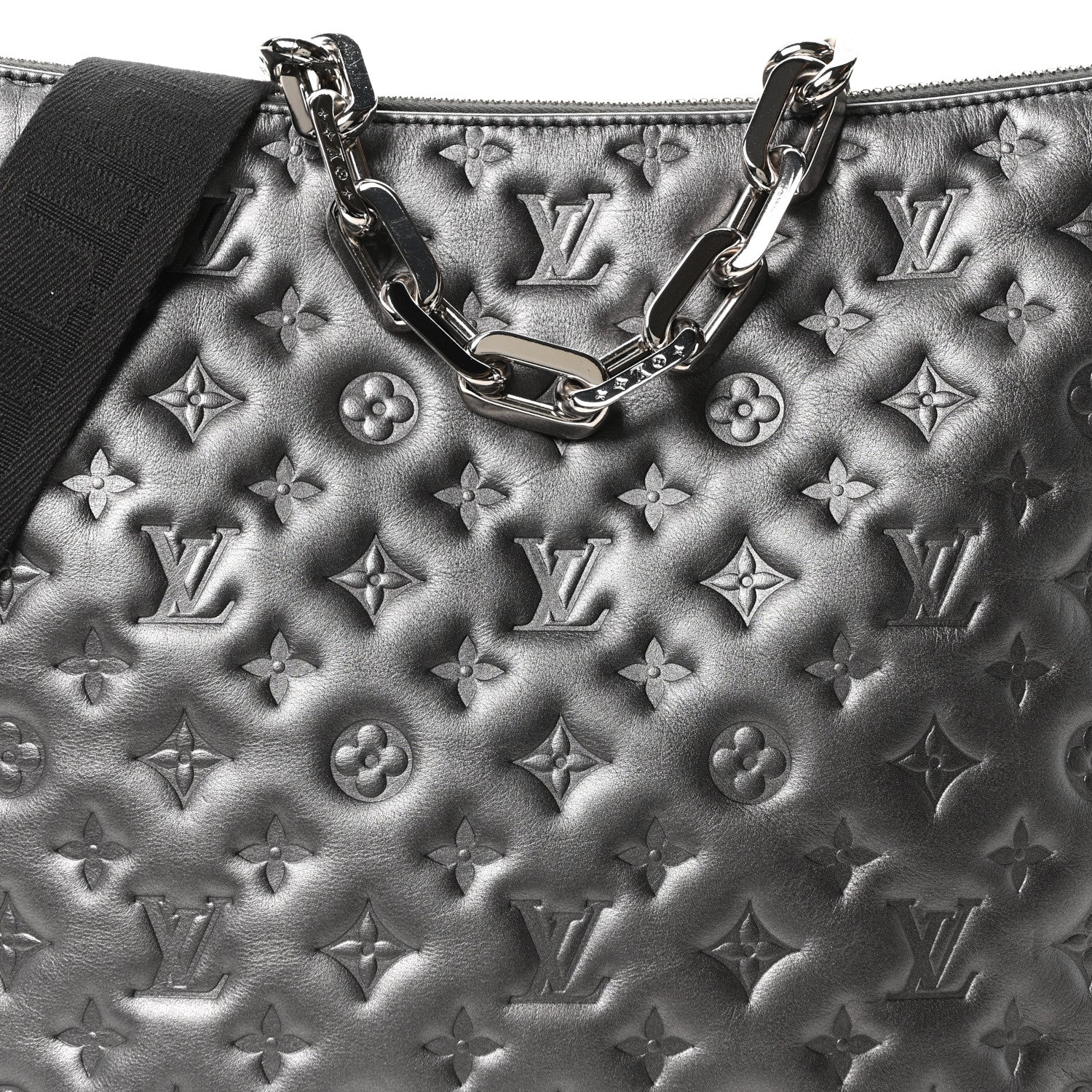 Calfskin Embossed Monogram Coussin Hobo MM Gunmetal Gray