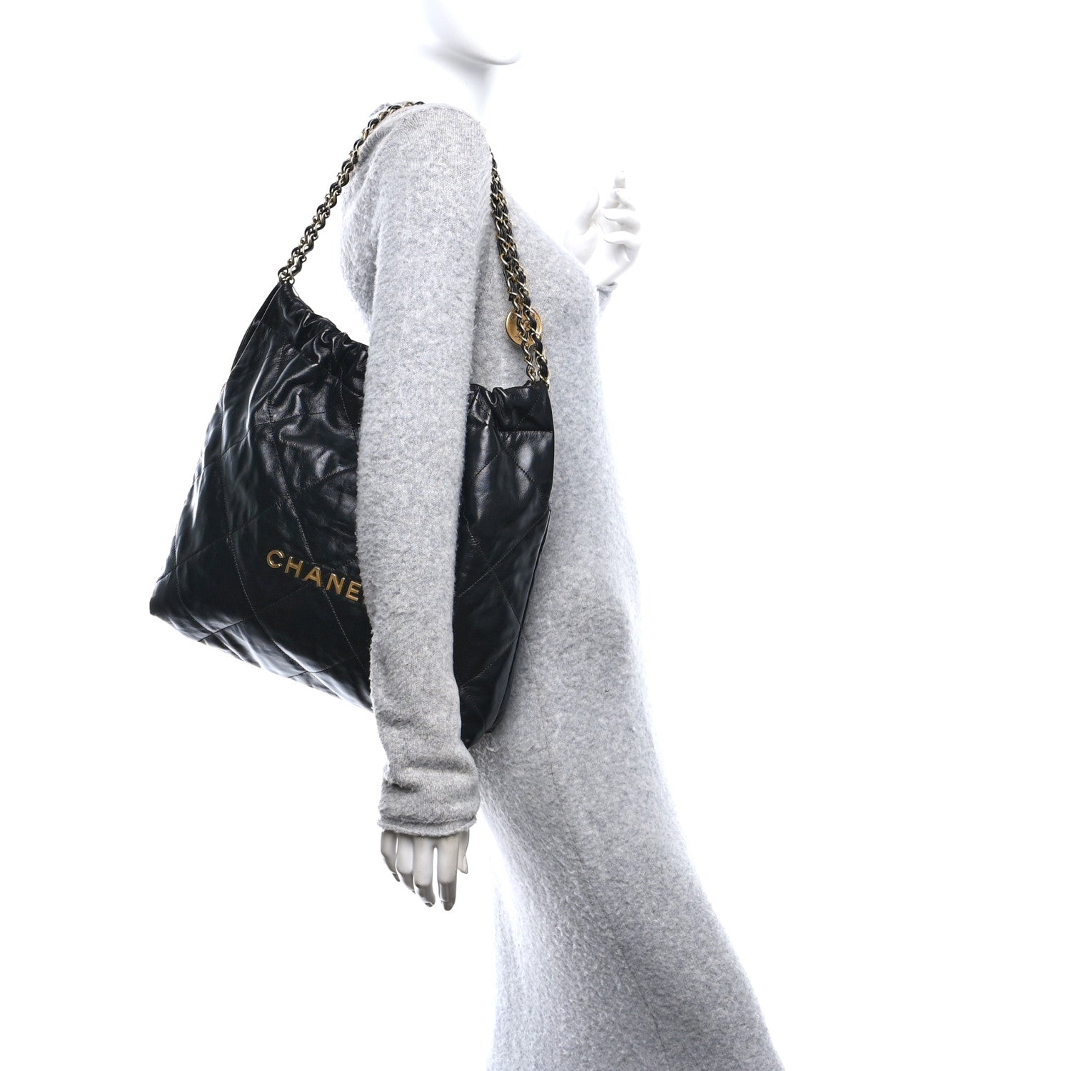 Shiny Calfskin Quilted Chanel 22 Black