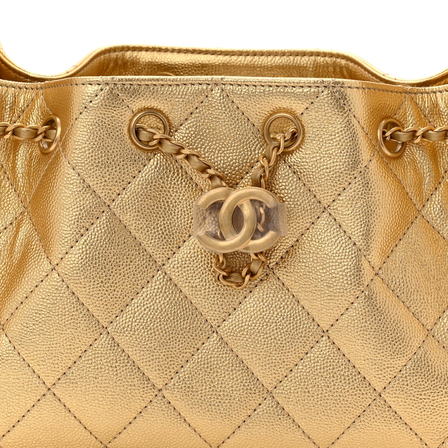 Metallic Caviar Quilted Mini Chanel 25 Handbag Gold