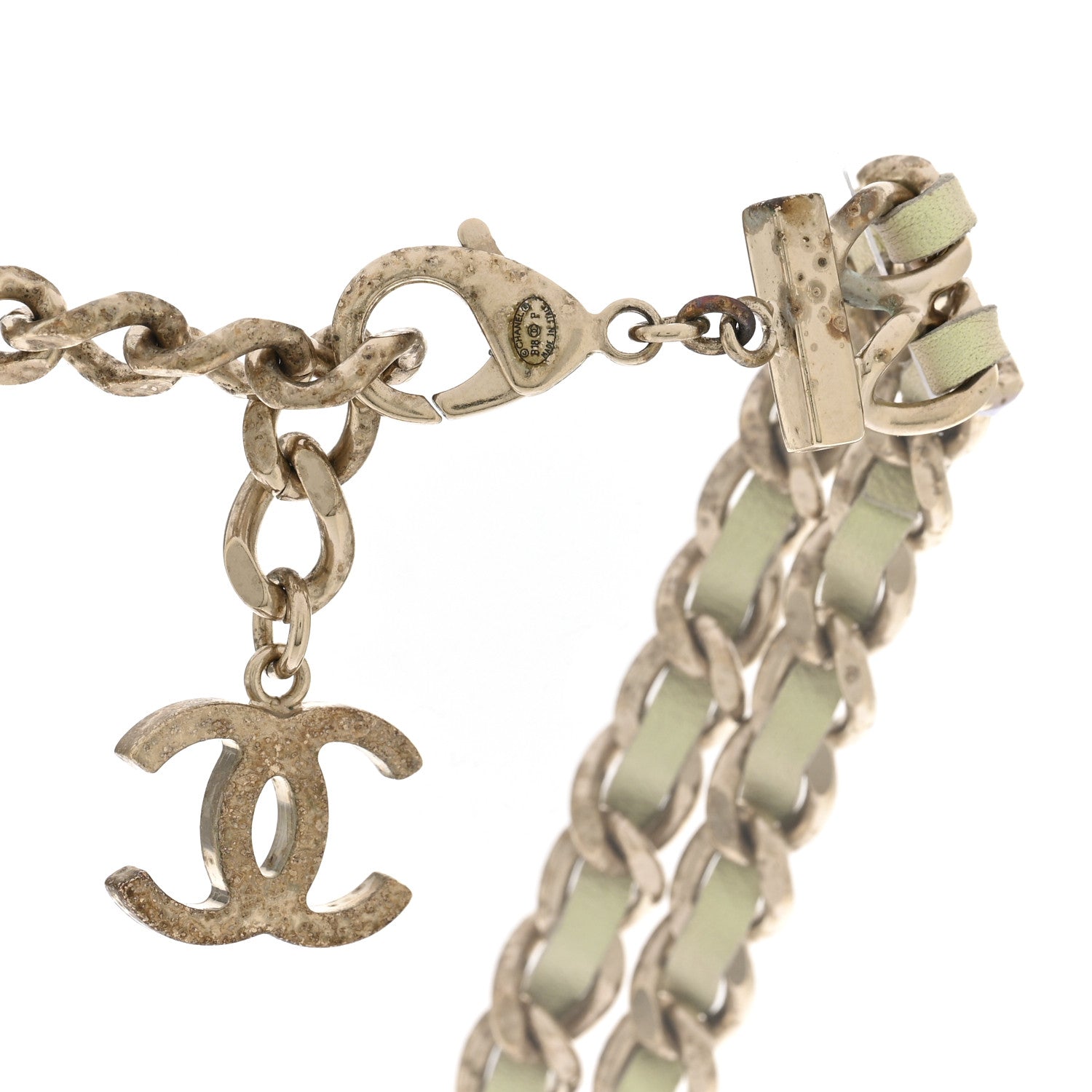 Metal Lambskin Lock Necklace Iridescent Green