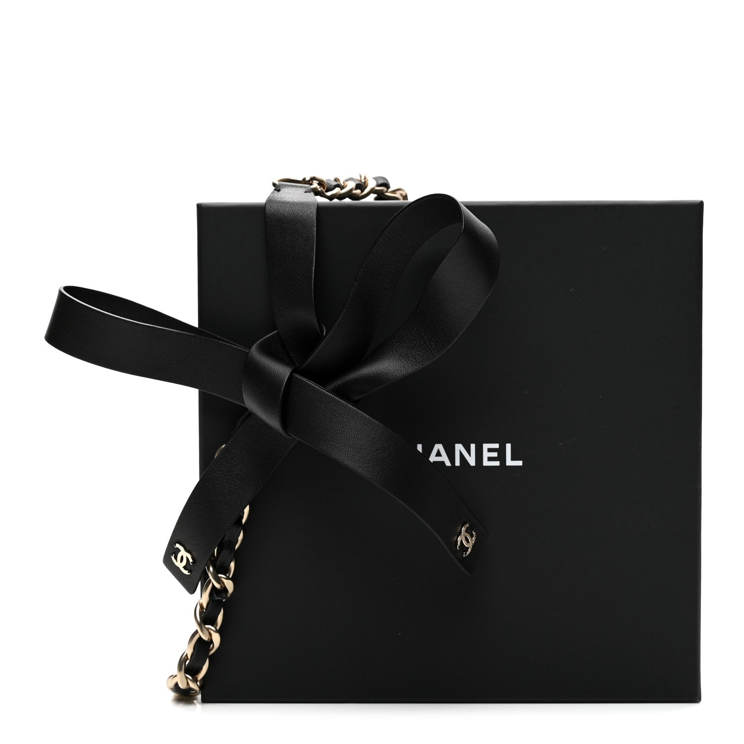 Lambskin Chain CC Bow Belt S Black