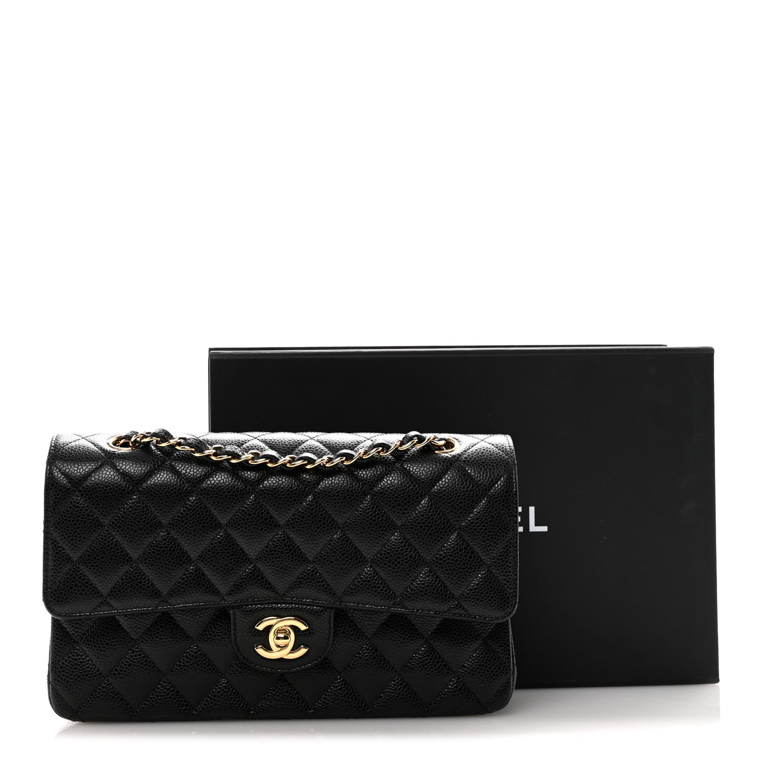 Caviar Quilted Medium Double Flap Black