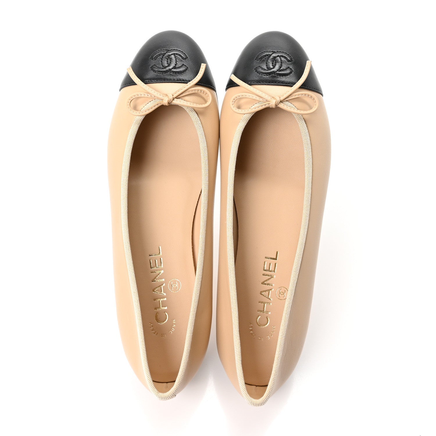 Lambskin Cap Toe CC Ballerina Flats 39.5 Beige Black
