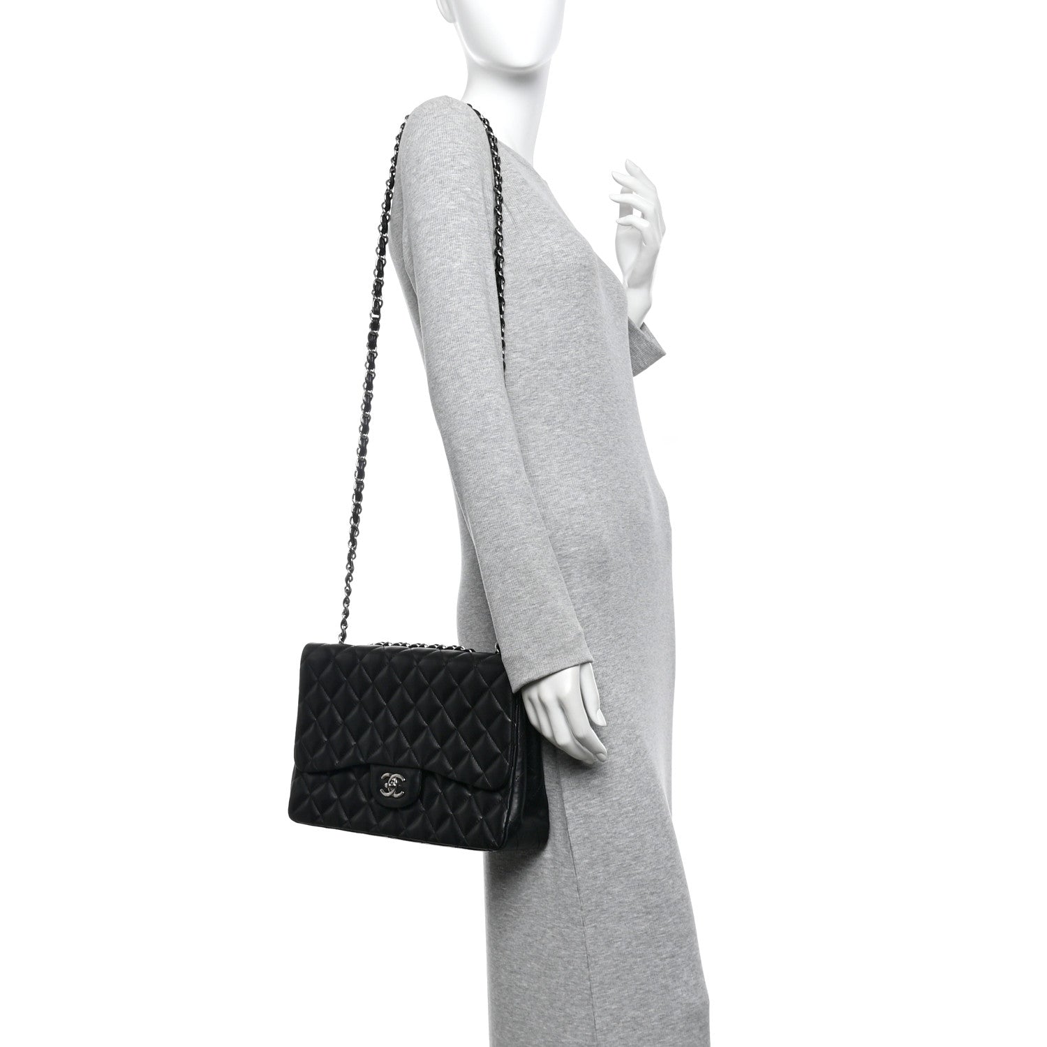 Lambskin Quilted Jumbo Single Flap Black