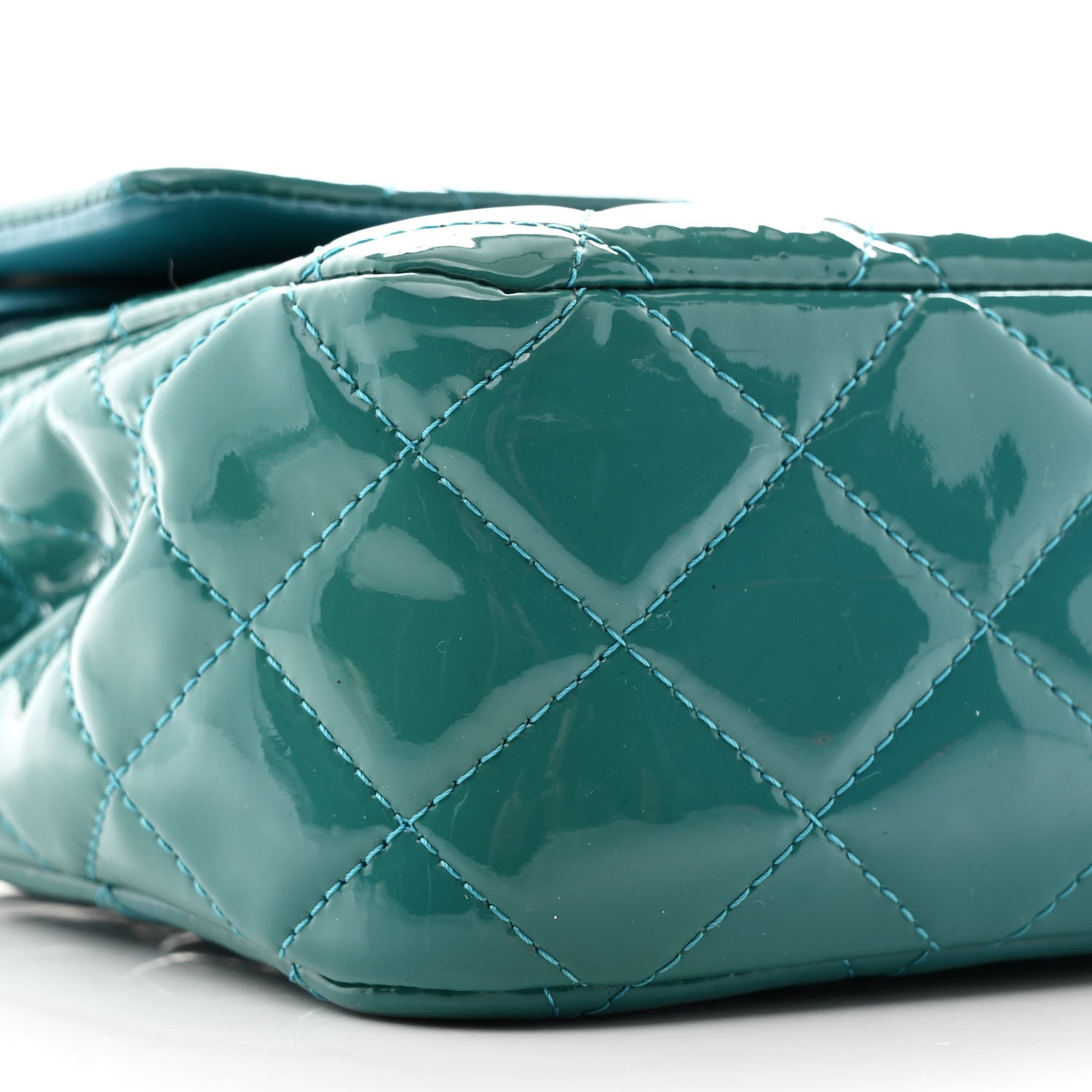 Patent Quilted Medium Double Flap Blue