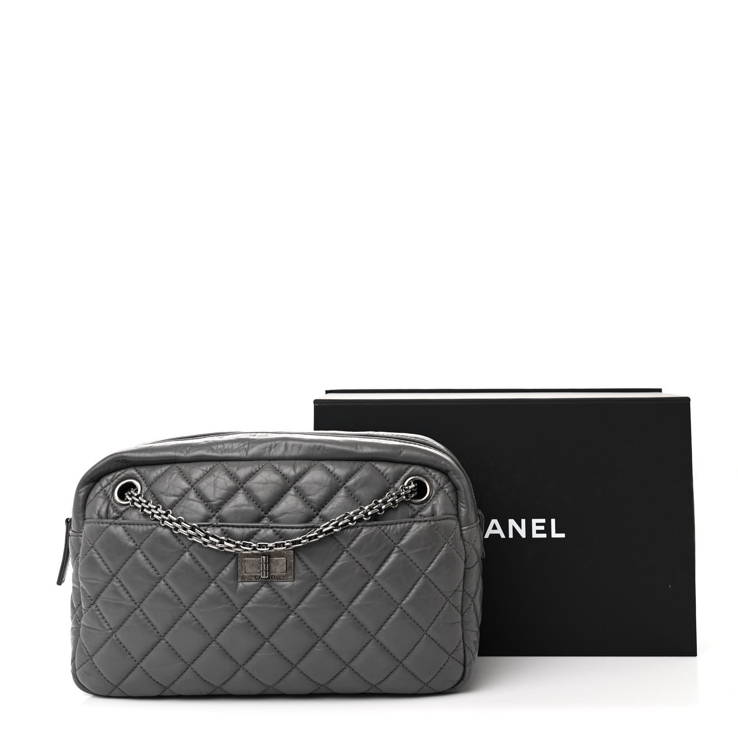 Aged Calfskin Quilted Medium Reissue Camera Case Grey