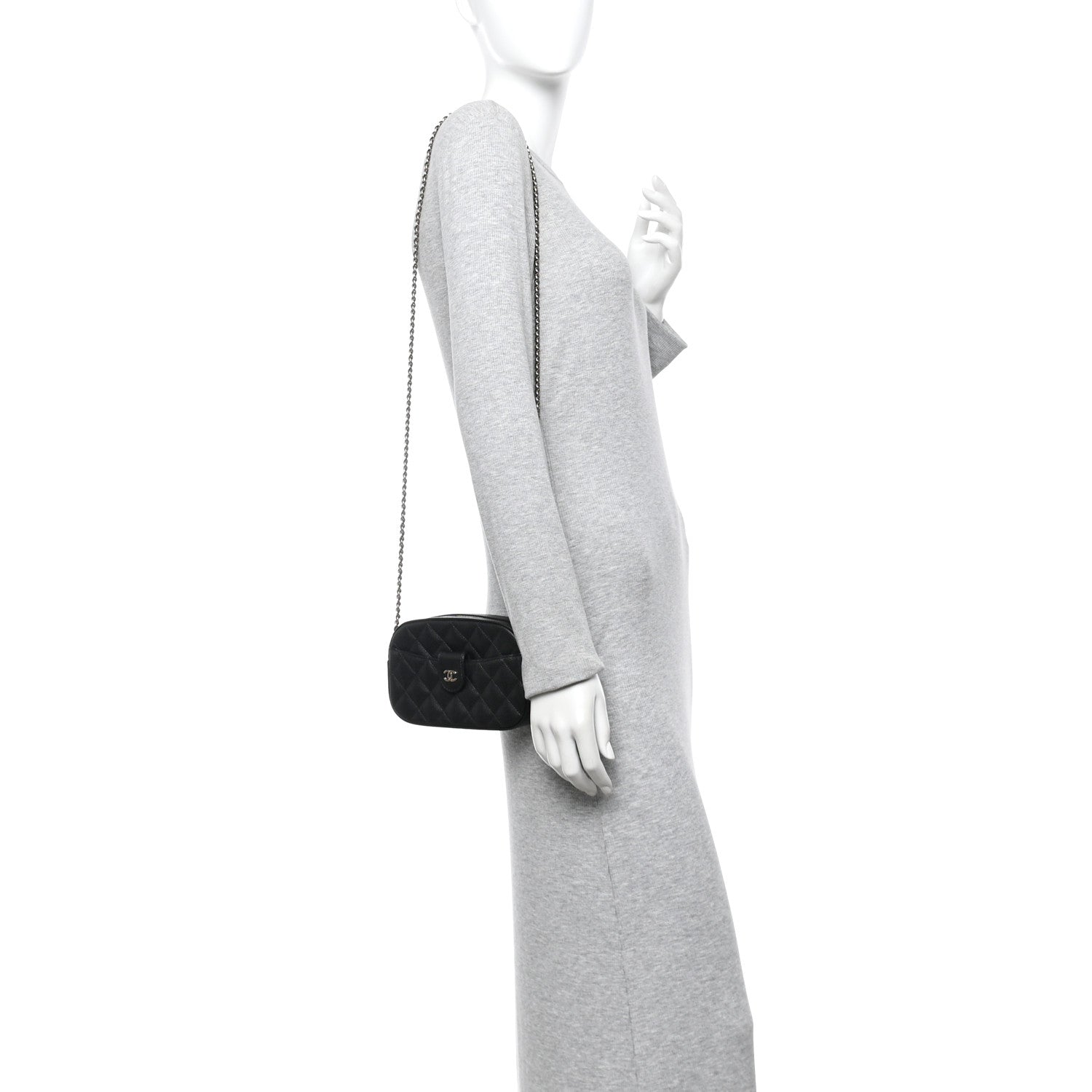 Caviar Quilted Chain Camera Bag Black