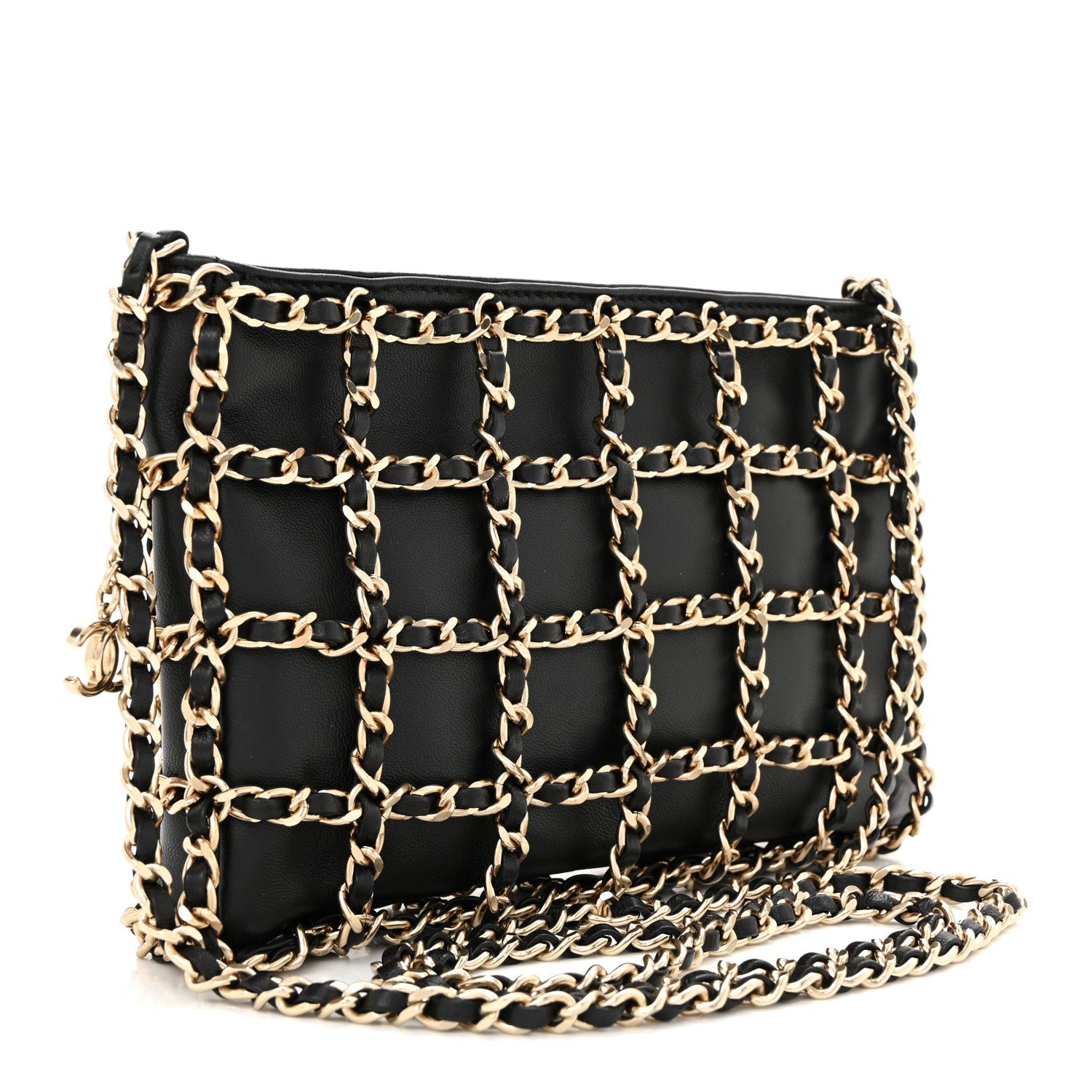 Lambskin Chain Frame Shoulder Bag Black