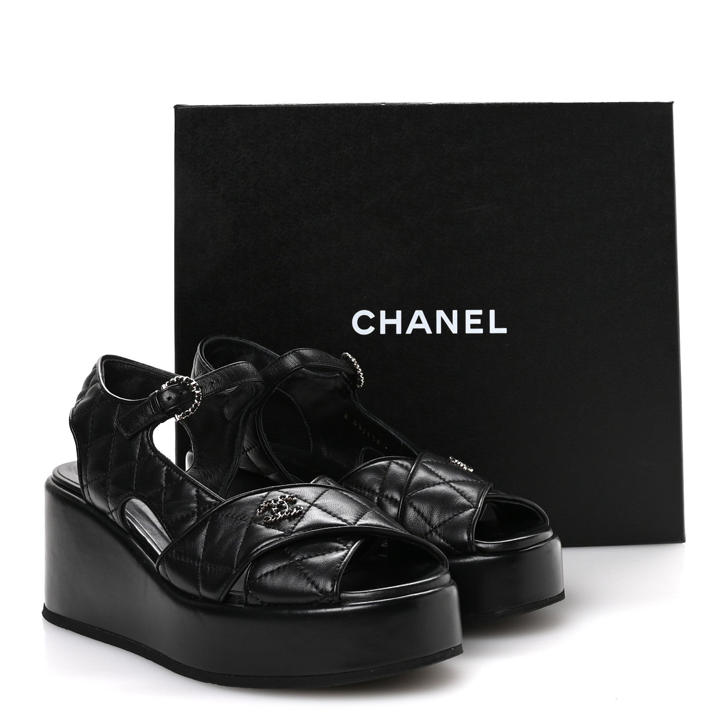 Lambskin Quilted Platform Sandals 39.5 Black