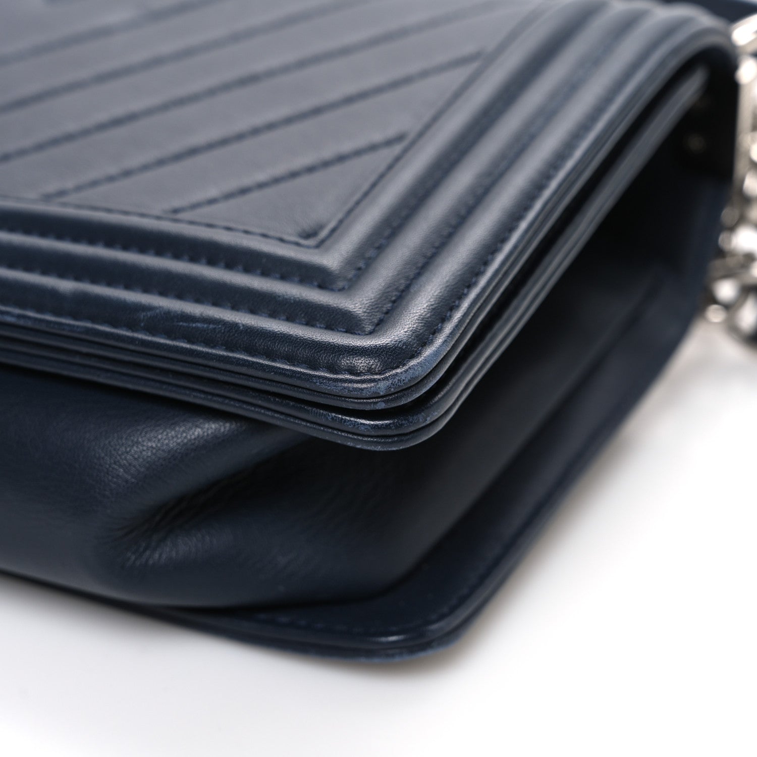 Lambskin Chevron Quilted Medium Boy Flap Navy Blue