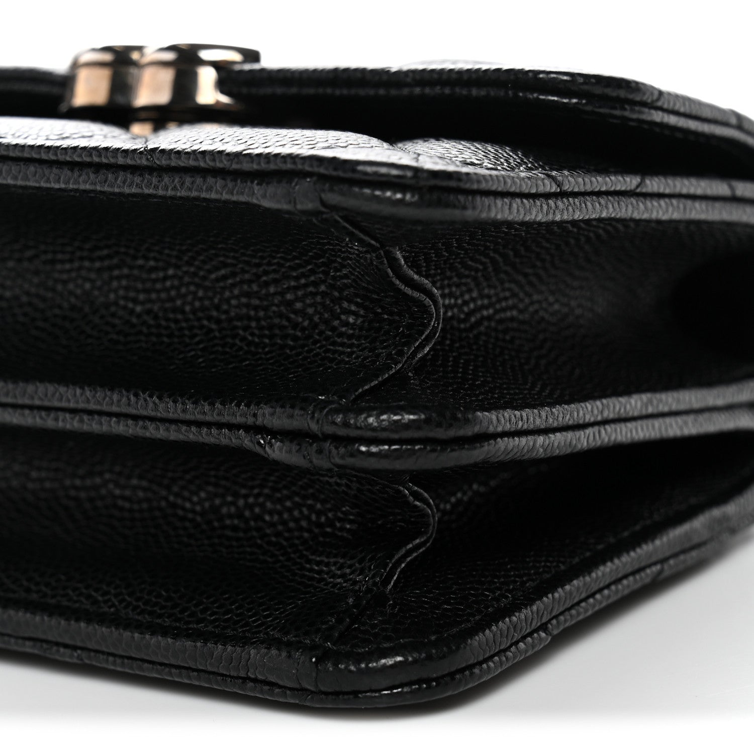 Caviar Quilted Enamel Top Handle Flap Clutch With Chain Black