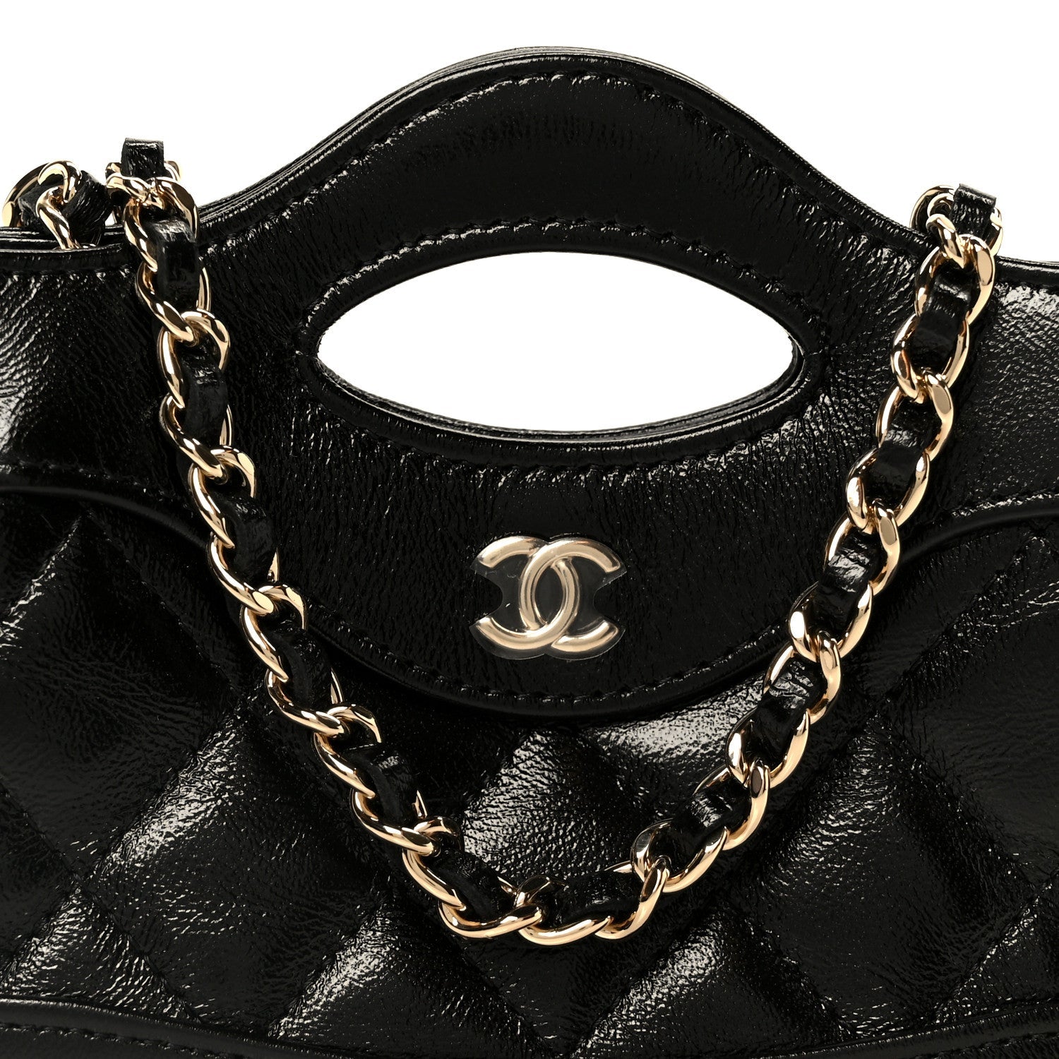 Shiny Lambskin Quilted Micro 31 Clutch With Chain Black