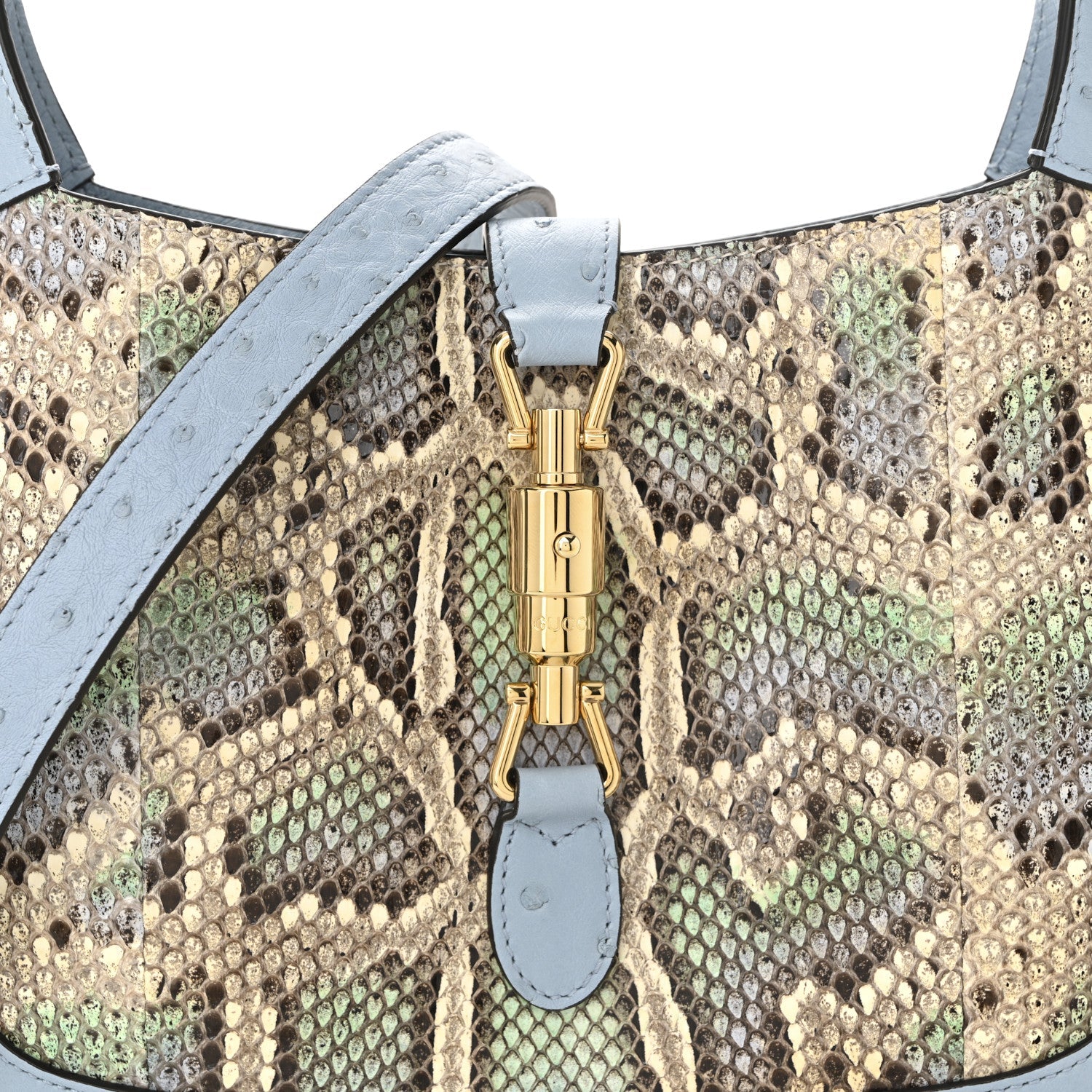 Snakeskin Ostrich Calfskin Small Jackie 1961 Hobo Blue Multicolor