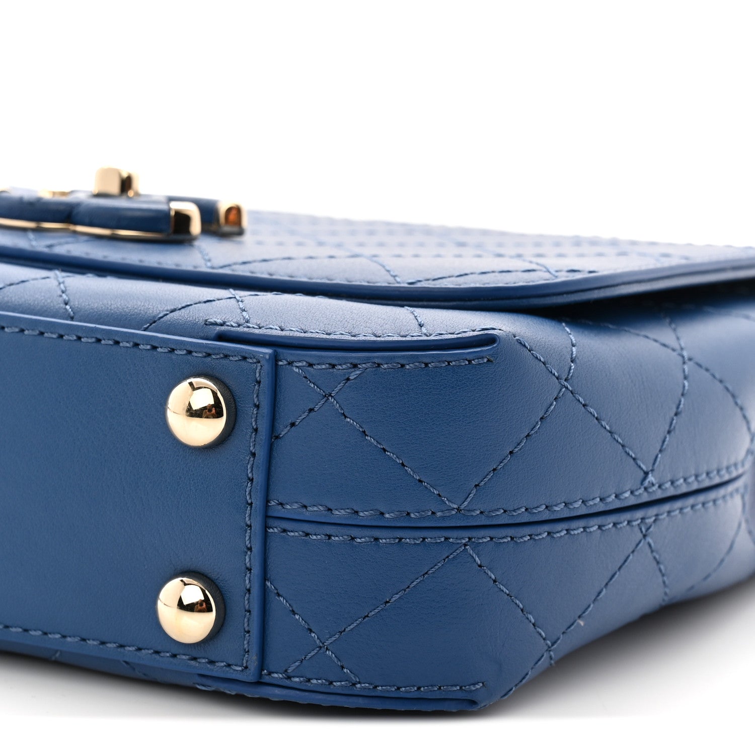 Calfskin Stitched Small Covered CC Flap Bag Blue