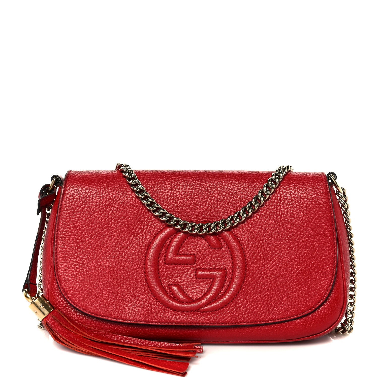 Pebbled Calfskin Medium Soho Flap Crossbody Vibrant Red