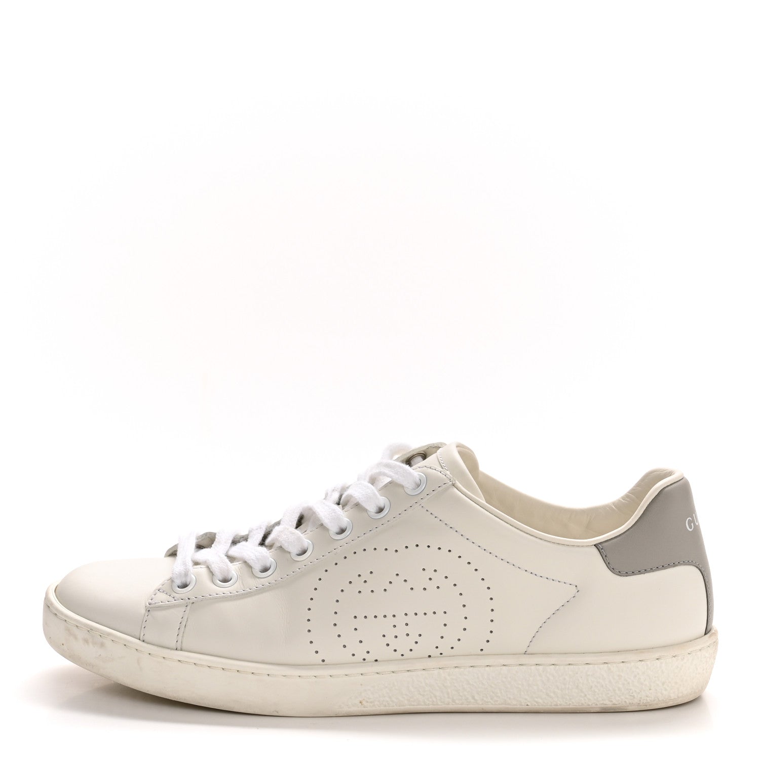 Calfskin Interlocking G Perforated Womens Ace Sneakers 36.5 White Grey Sky
