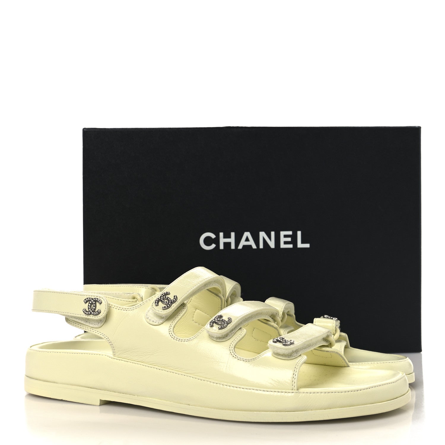 Lambskin Crystal CC Velcro Dad Sandals 39.5 Light Yellow