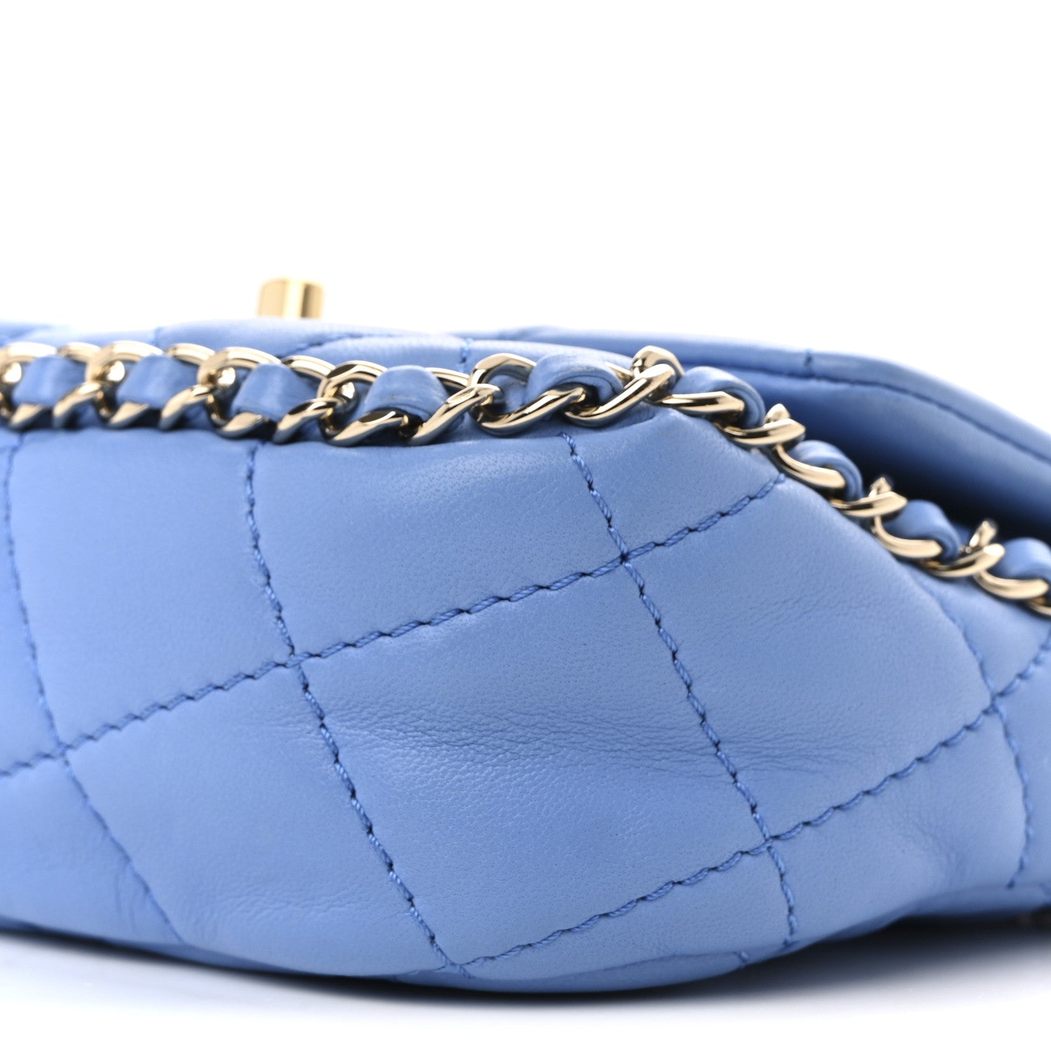 Lambskin Enamel Quilted Small Chain Frame Flap Blue