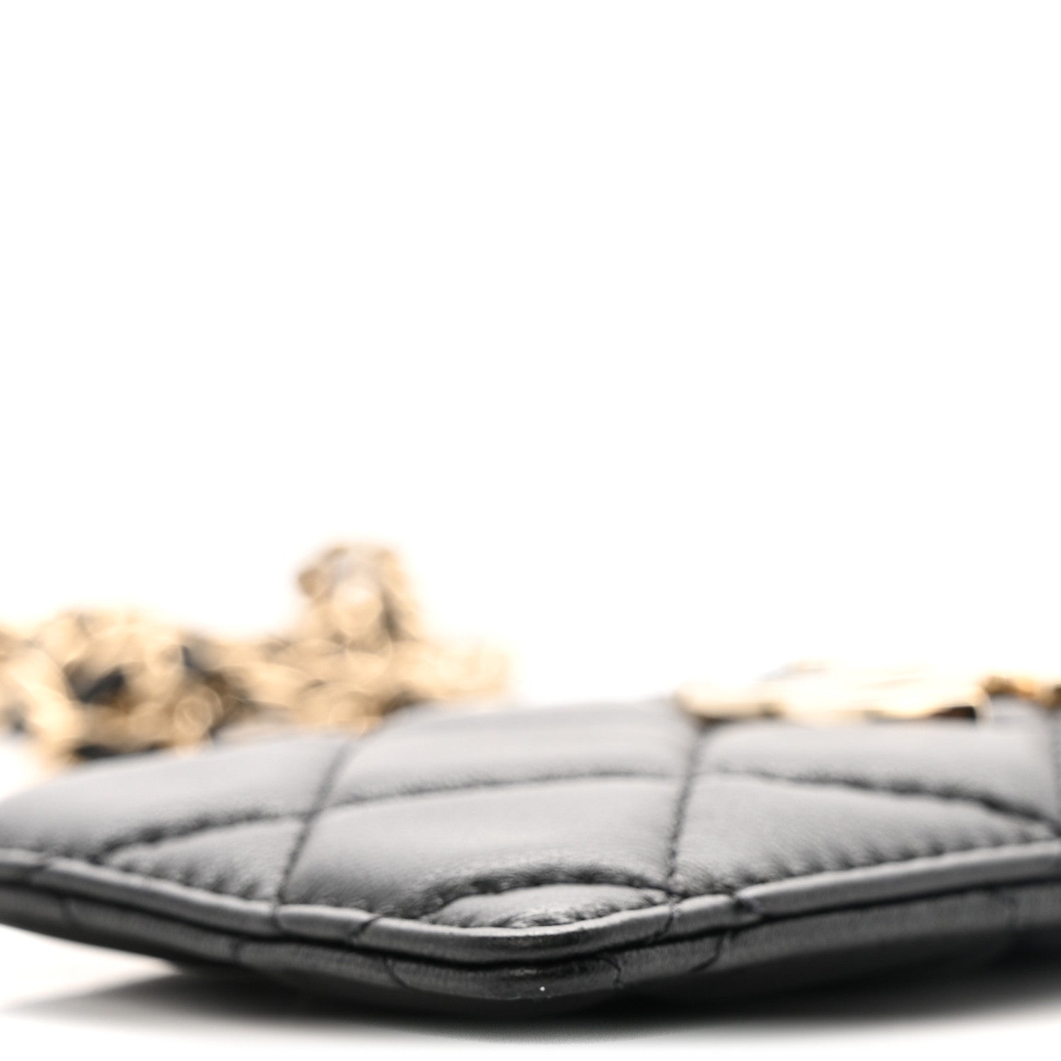Lambskin Quilted Glitter Card Holder On Chain Black