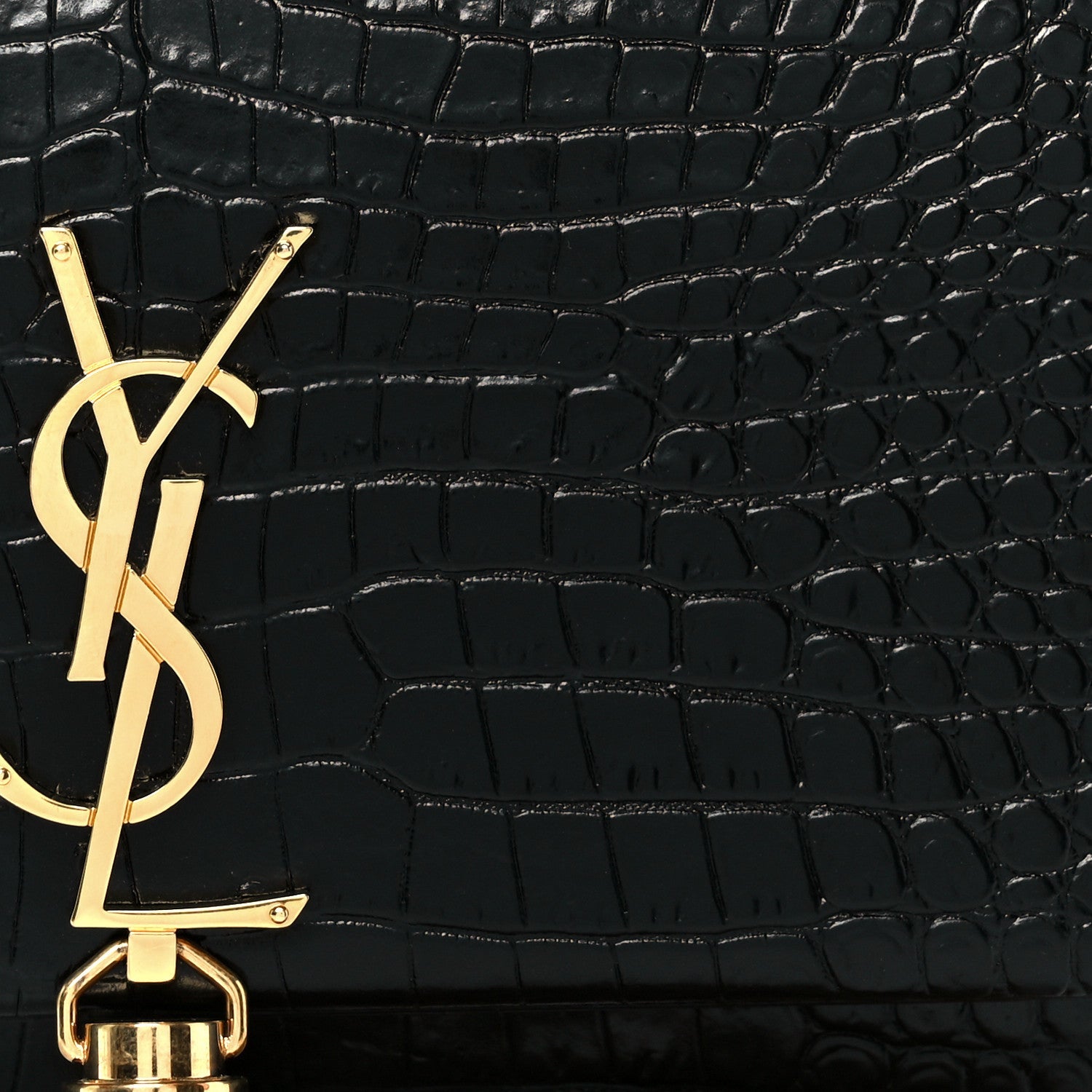 Calfskin Crocodile Embossed Kate Monogram Tassel Chain Wallet Black