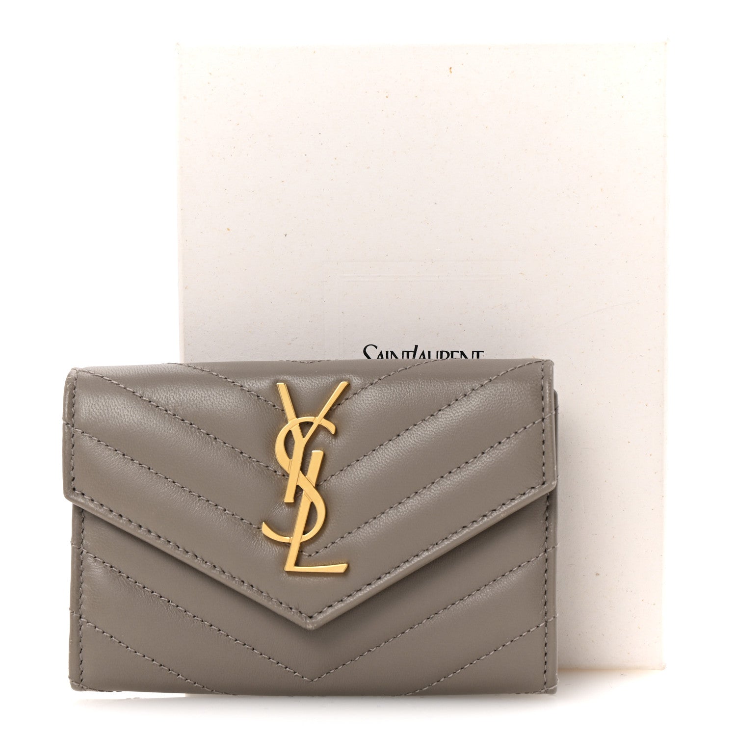 Lambskin Matelasse Chevron Small Monogram Envelope Wallet Dark Beige