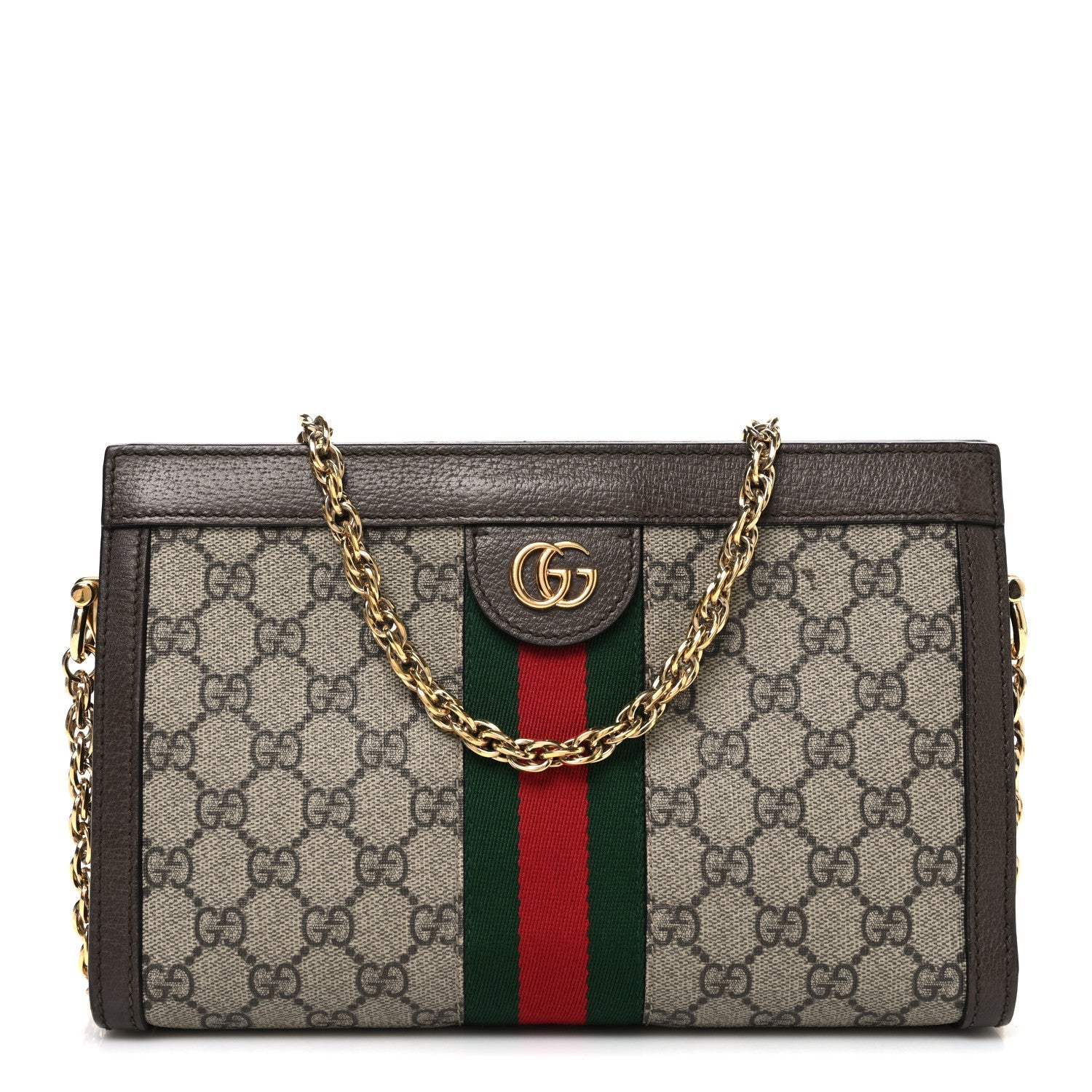 GG Supreme Monogram Web Small Ophidia Chain Shoulder Bag Brown