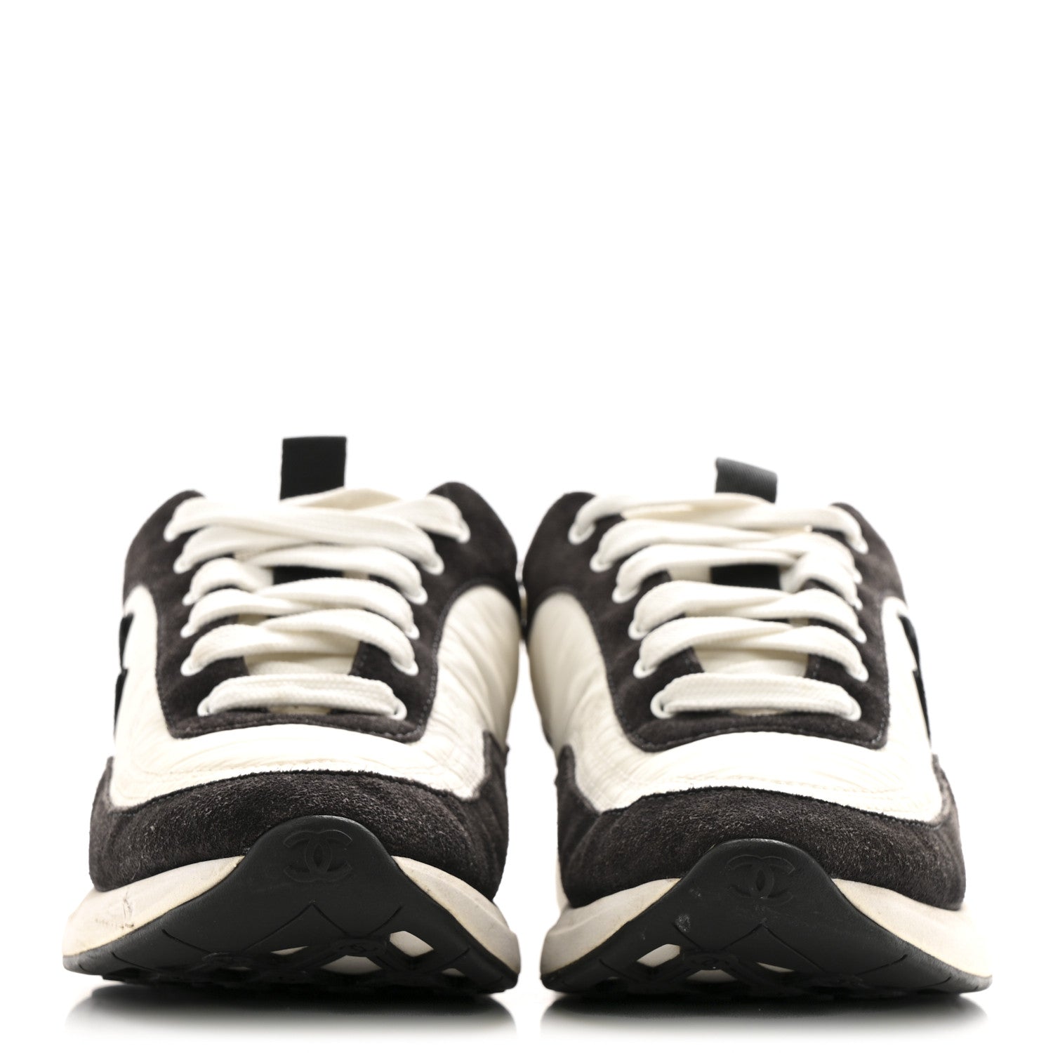 Nylon Suede Calfskin CC Sneakers 37 White Dark Grey