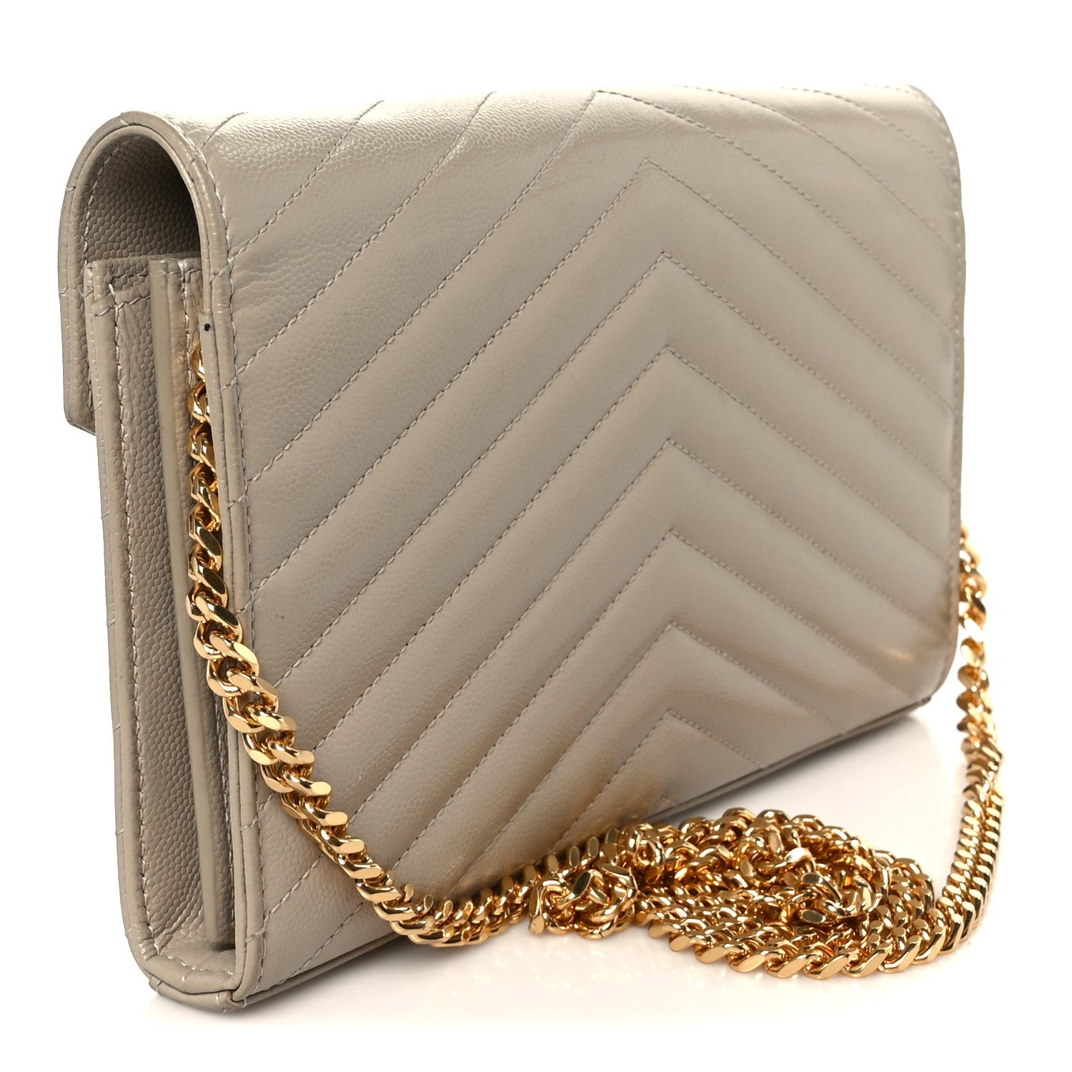 Grain De Poudre Matelasse Chevron Monogram Chain Wallet Sea Salt