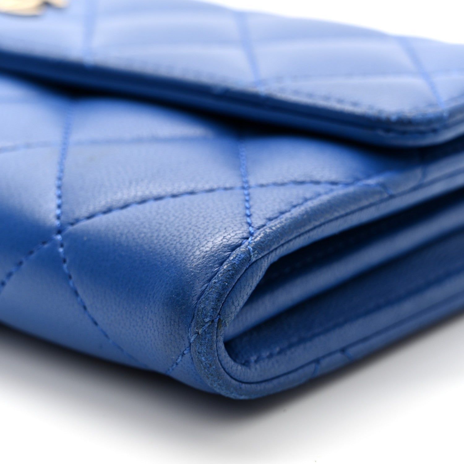 Lambskin Quilted Large Gusset Flap Wallet Blue