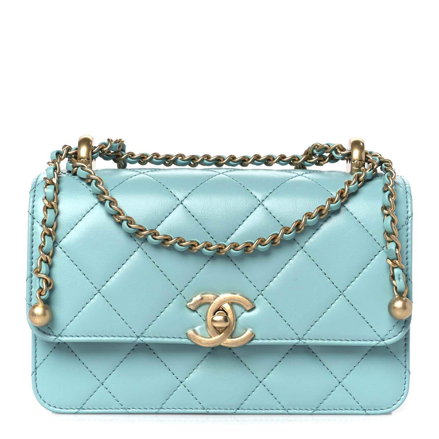 Calfskin Quilted Mini Perfect Fit Flap Turquoise