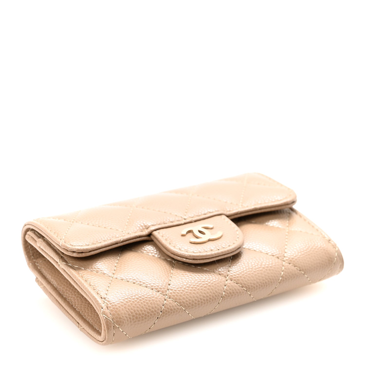 Caviar Quilted Flap Card Holder Wallet Dark Beige