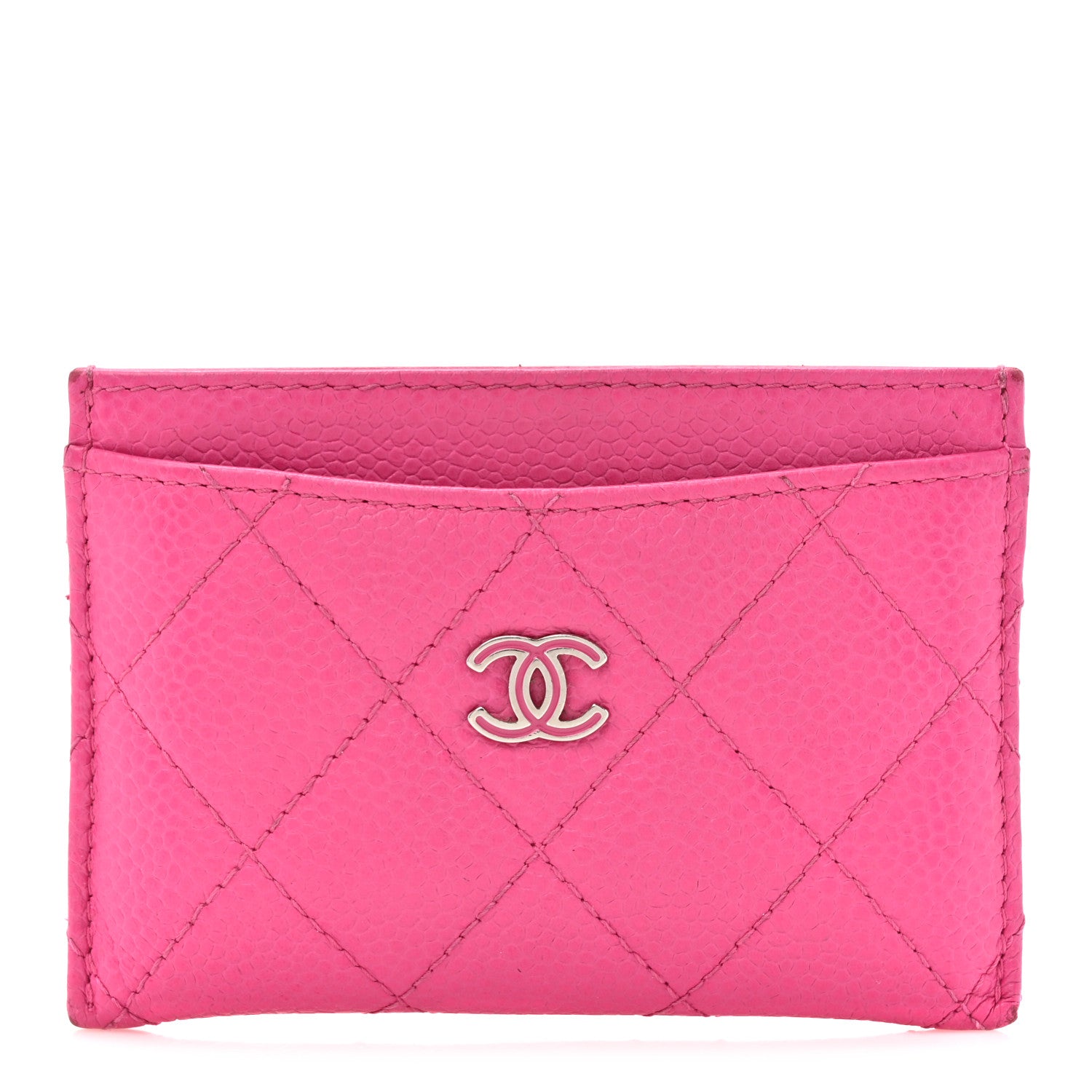 Caviar Quilted Enamel Card Holder Pink