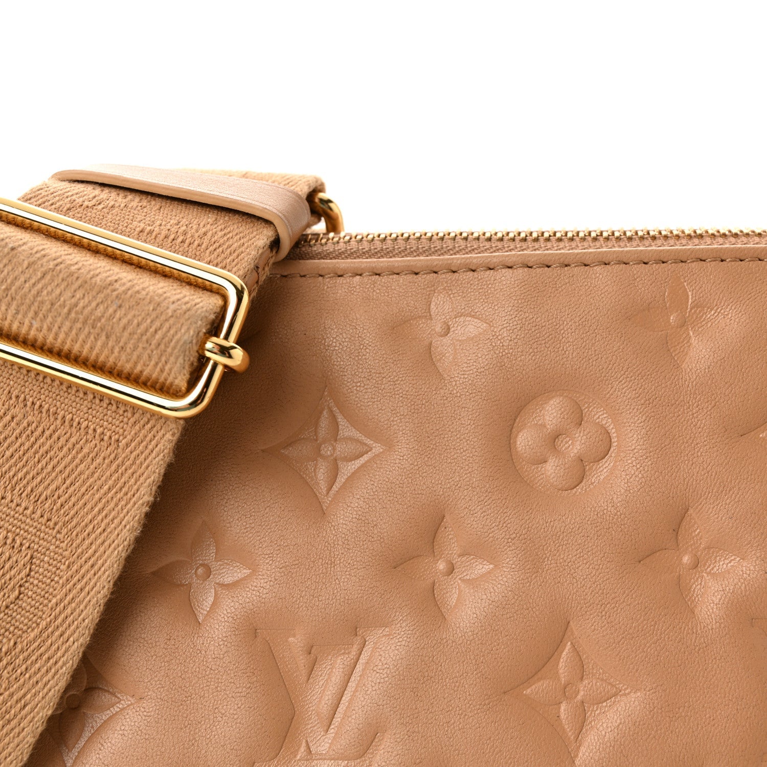 Lambskin Embossed Monogram Coussin PM Camel