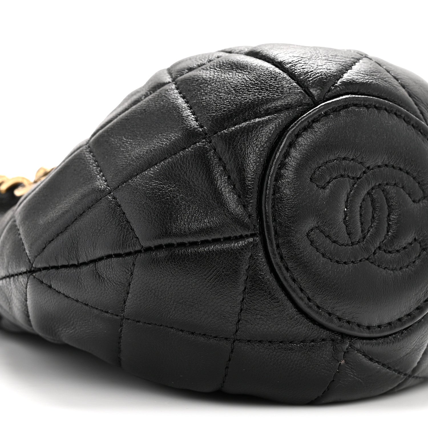Shiny Lambskin Quilted Mini Drawstring CC Bucket Bag Black