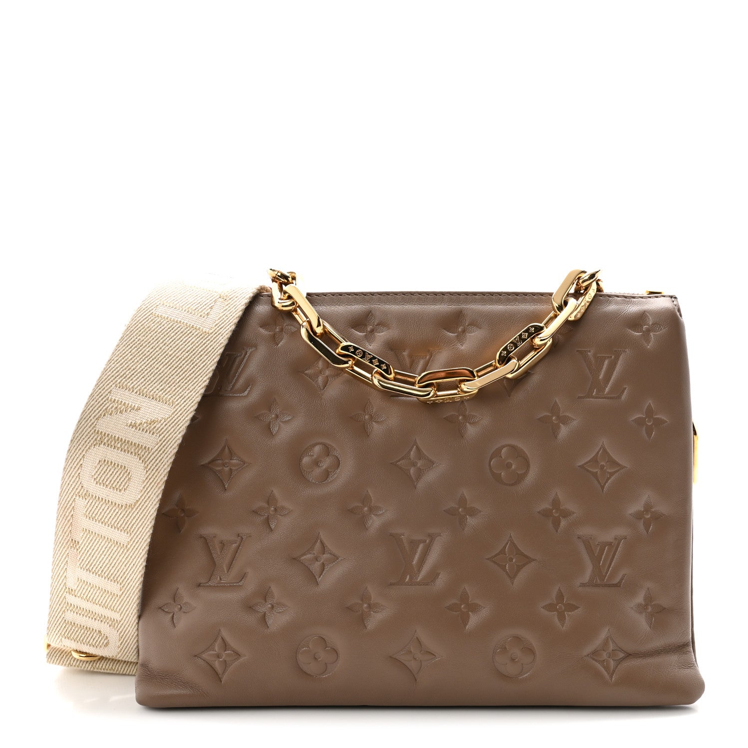 Lambskin Embossed Monogram Coussin PM Taupe