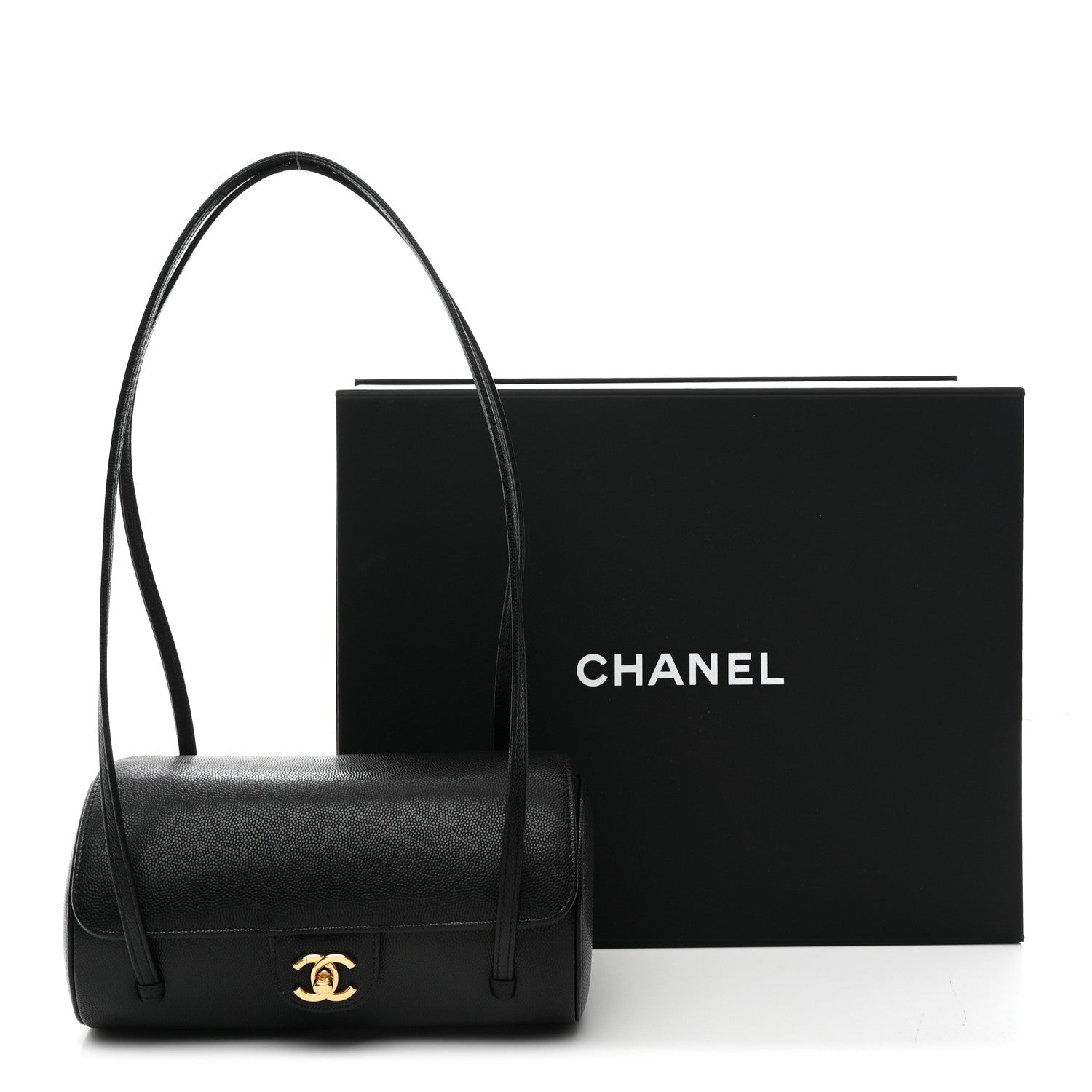 Shiny Caviar Preppy Coco Small Bowling Bag Black
