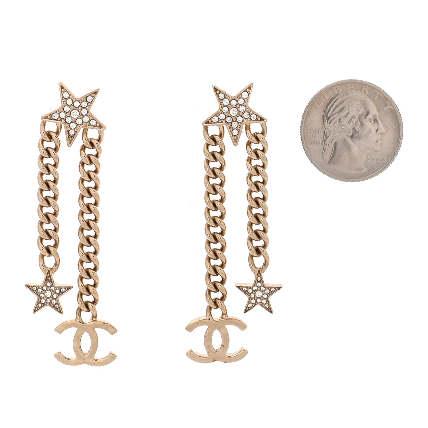 Crystal CC Star Chain Drop Earrings Gold
