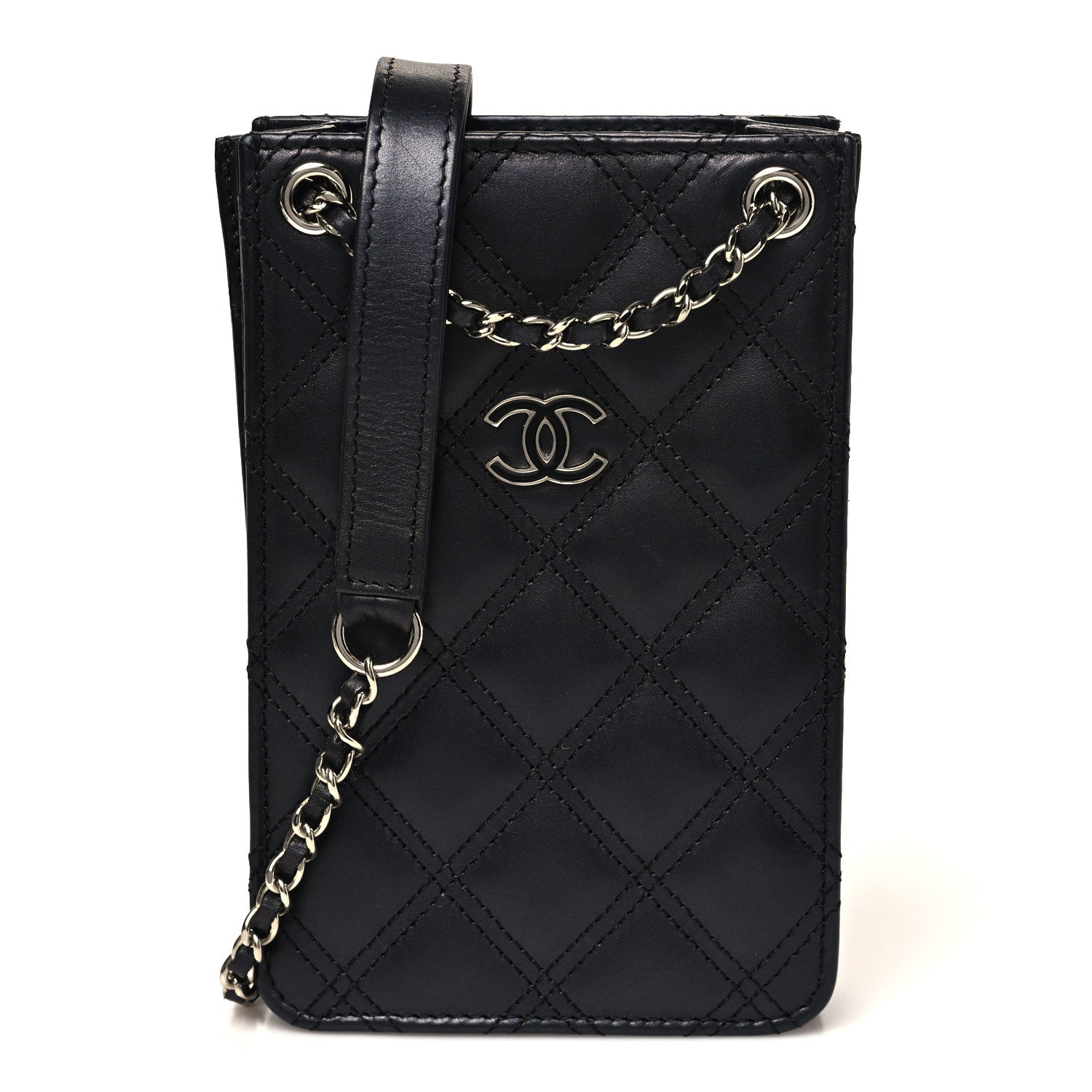 Calfskin Quilted Crossbody CC Phone Holder Black