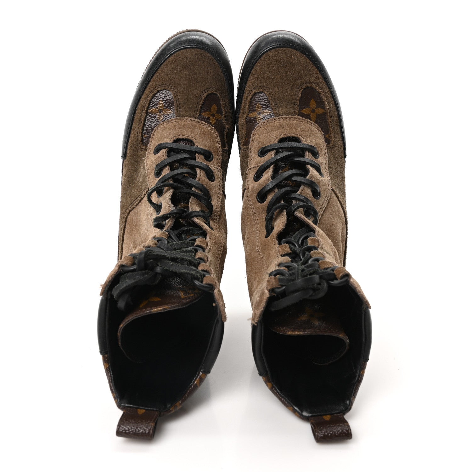 Suede Calfskin Monogram Laureate Platform Desert Boots 36 Taupe