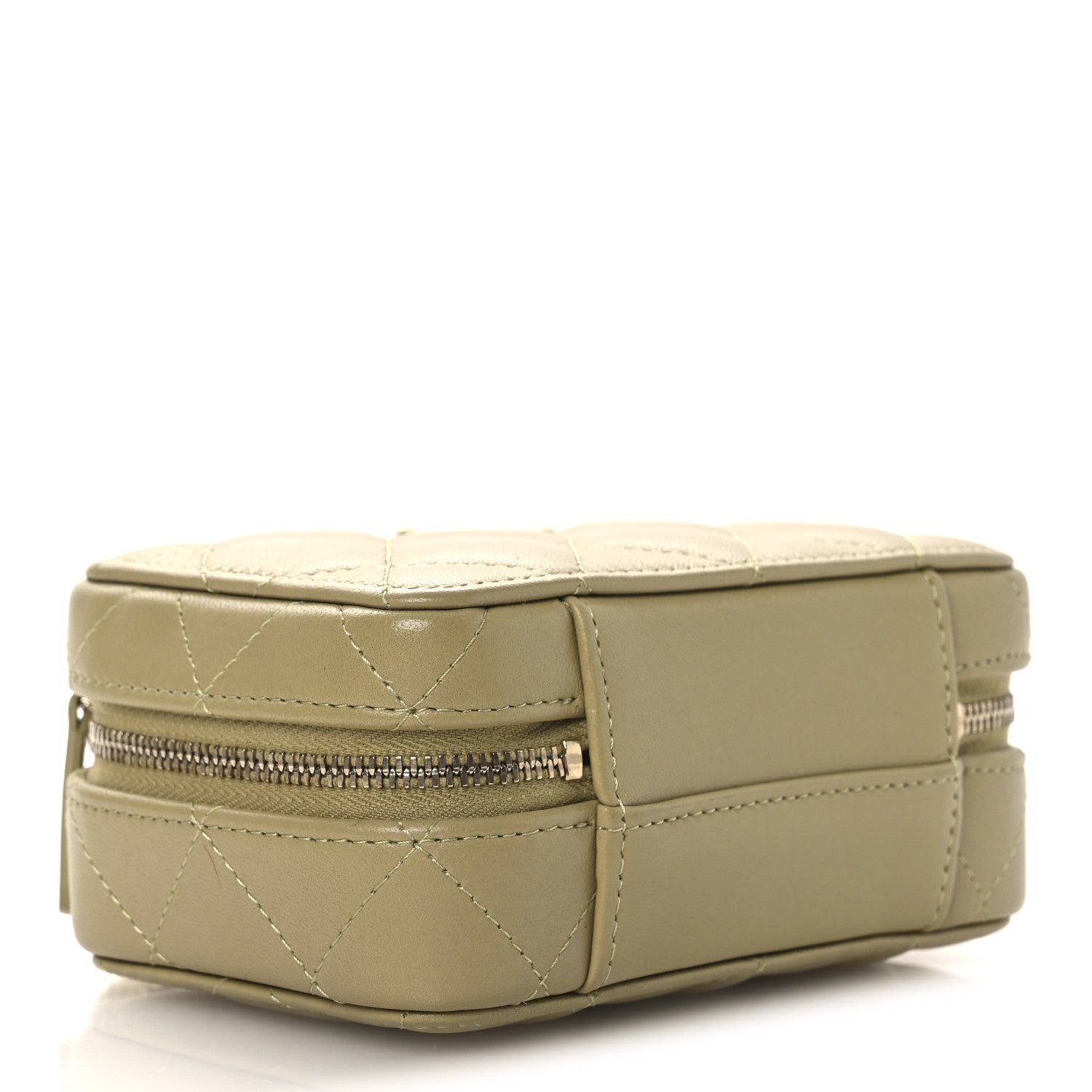 Lambskin Quilted Chain Top Handle Mini Vanity Case Light Green
