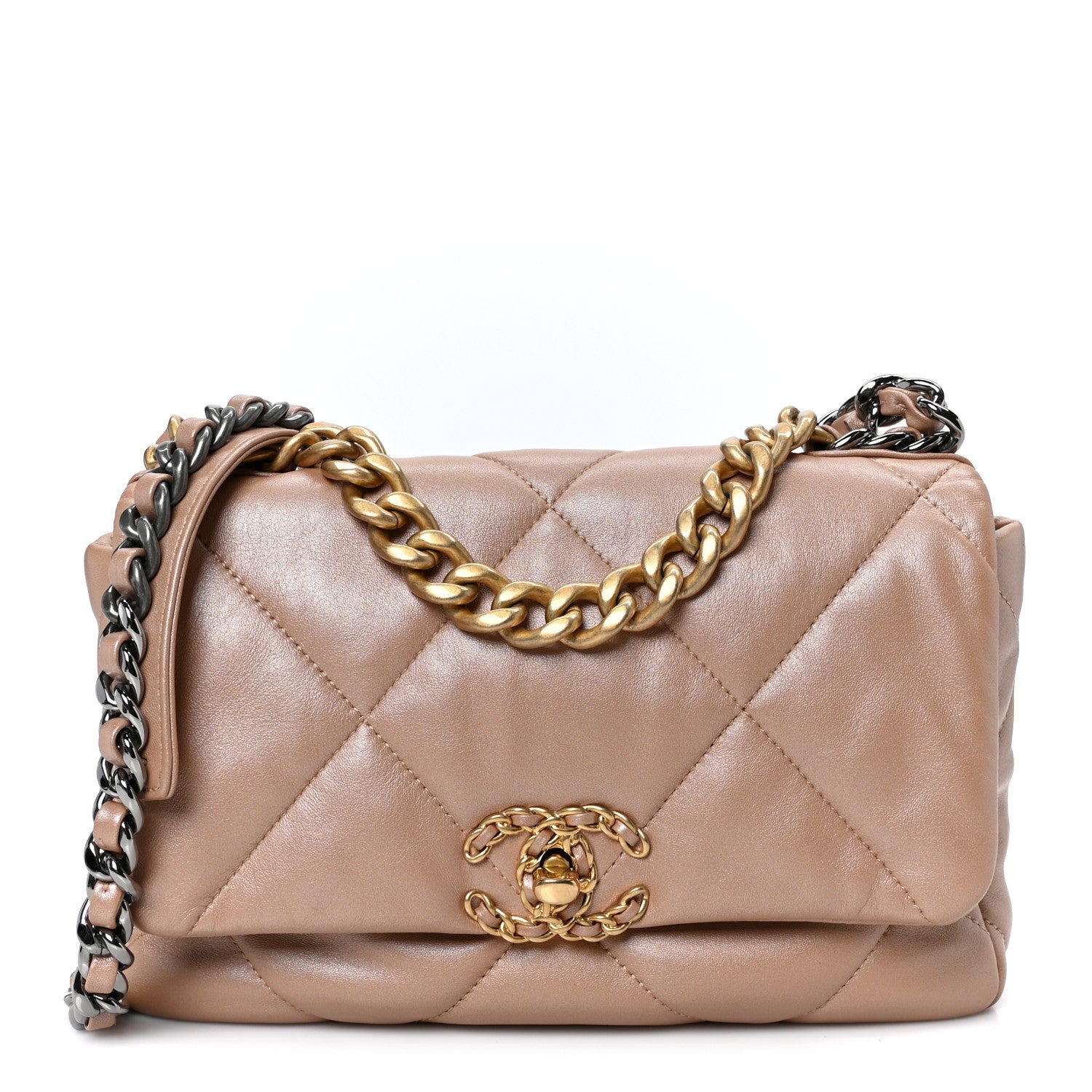 Shiny Lambskin Quilted Medium Chanel 19 Flap Beige