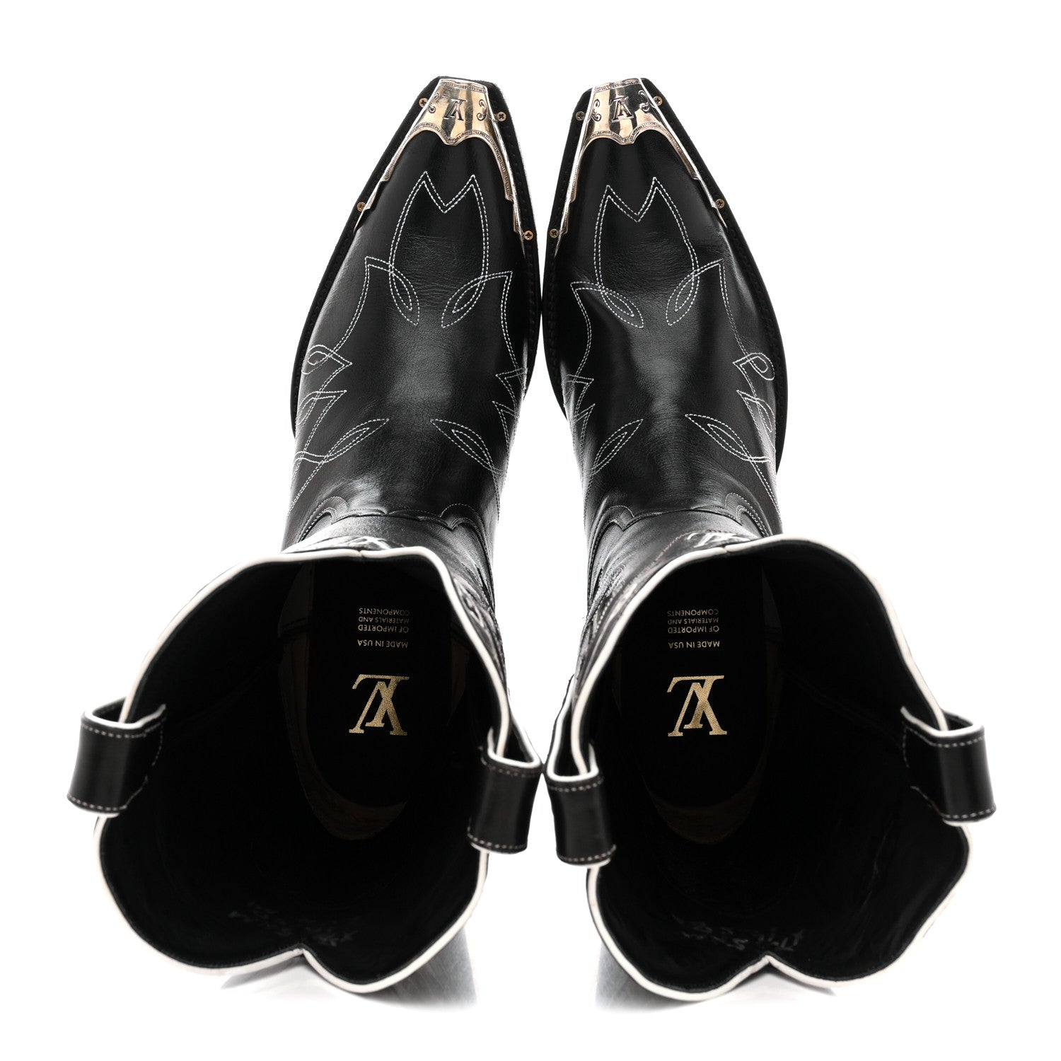Calfskin LV Texan Mens Rider Boots 10.5 Black Silver