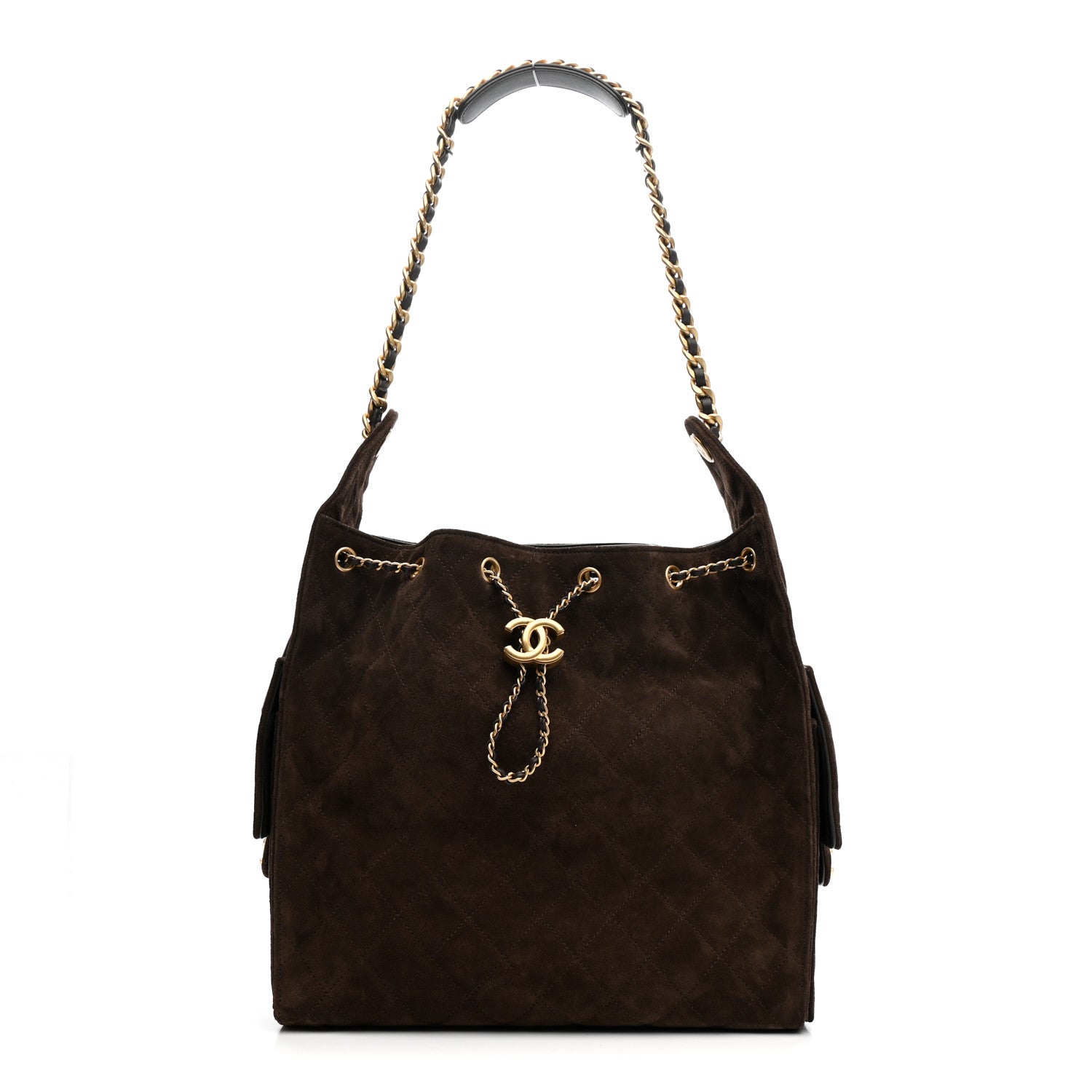 Suede Quilted Medium Chanel 25 Handbag Dark Brown