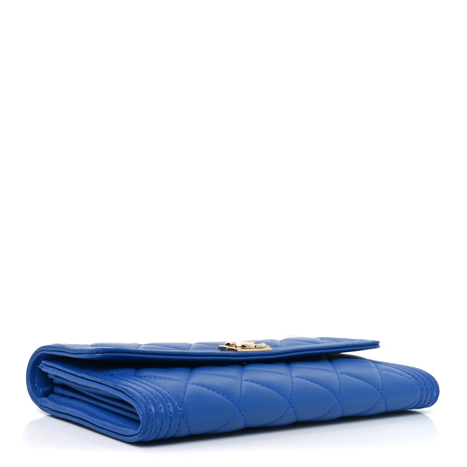Lambskin Quilted Large Boy Gusset Flap Wallet Blue