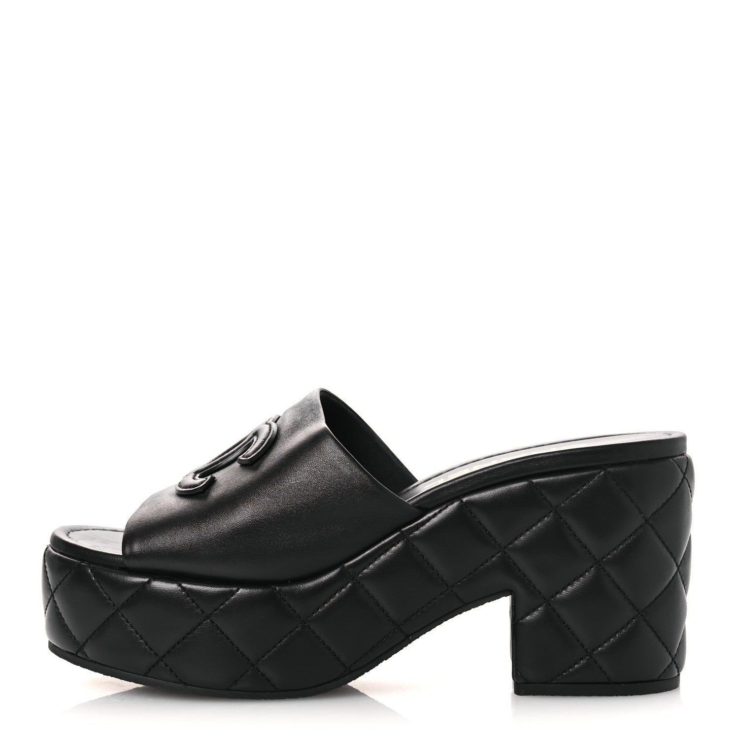 Lambskin Quilted CC Platform Mules 40 Black