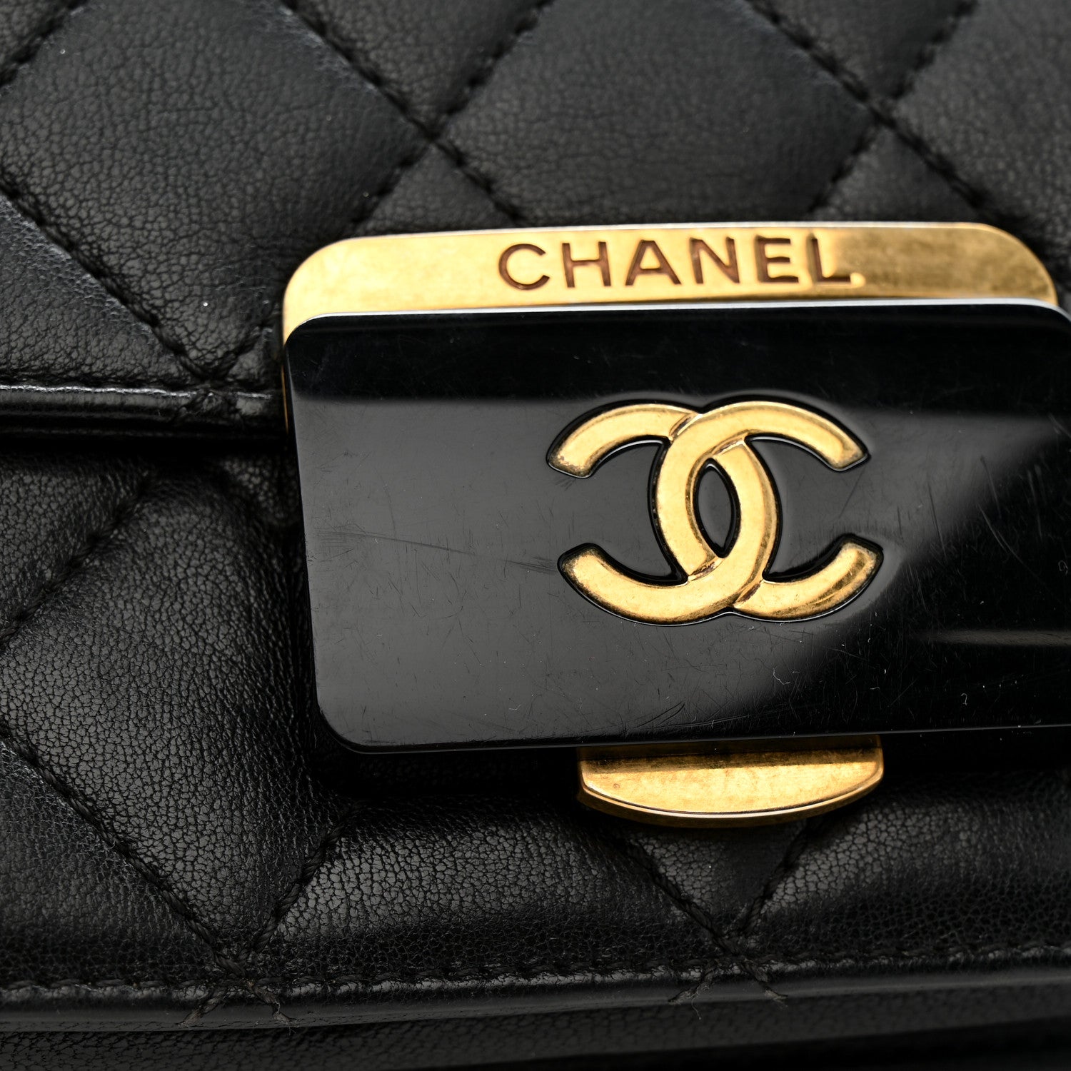 Sheepskin Quilted Mini Beauty Lock Flap Black