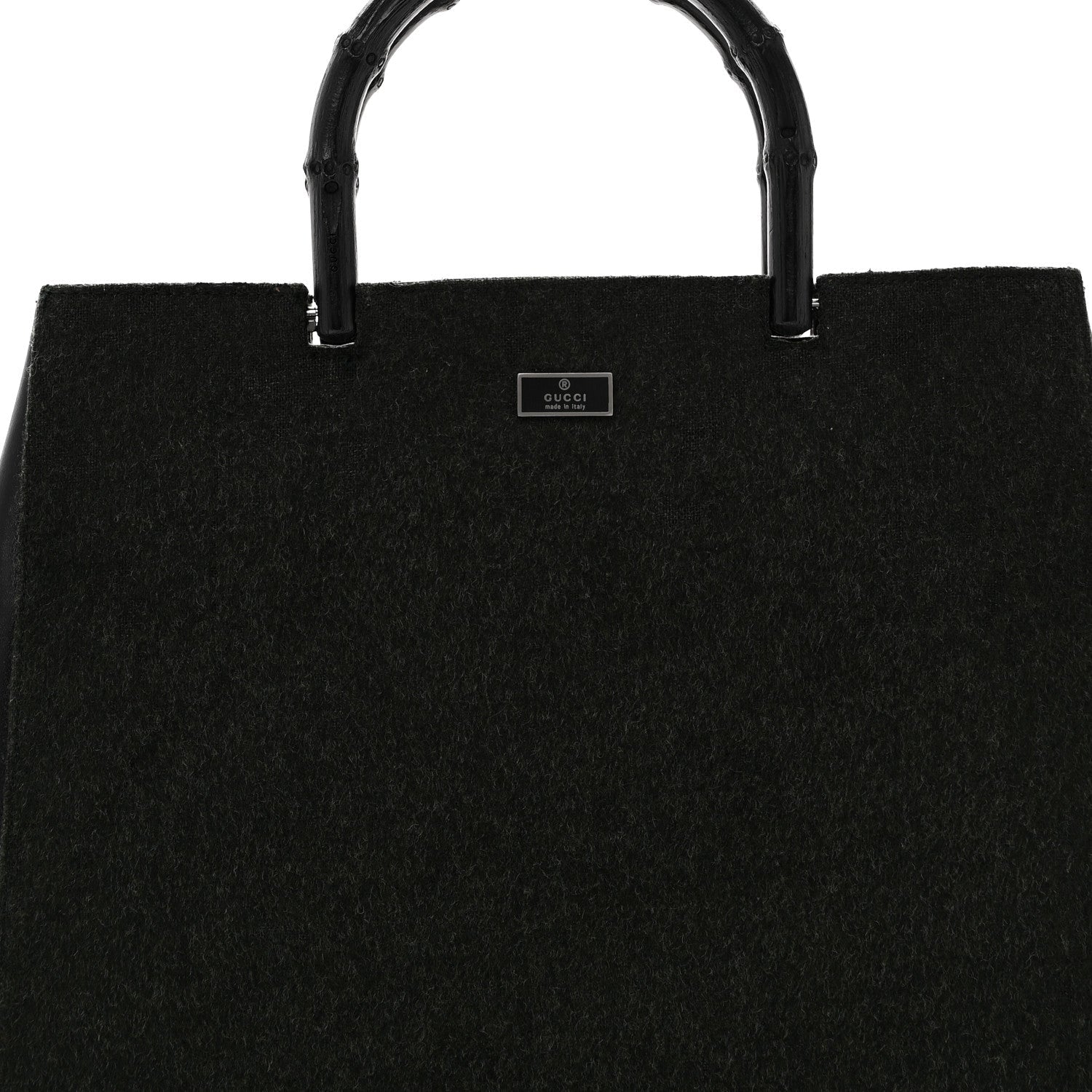 Wool Calfskin Bamboo Handle Bag Green Black