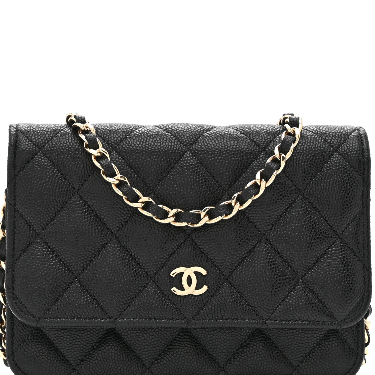 Caviar Quilted Mini Wallet On Chain WOC Black